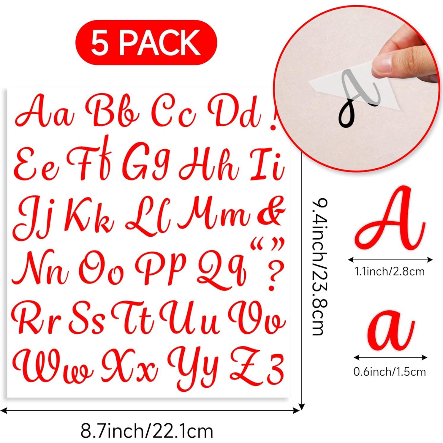 5 Hojas Letras de Transferencia de Calor LUHIMO 1 Pulgada Rojo