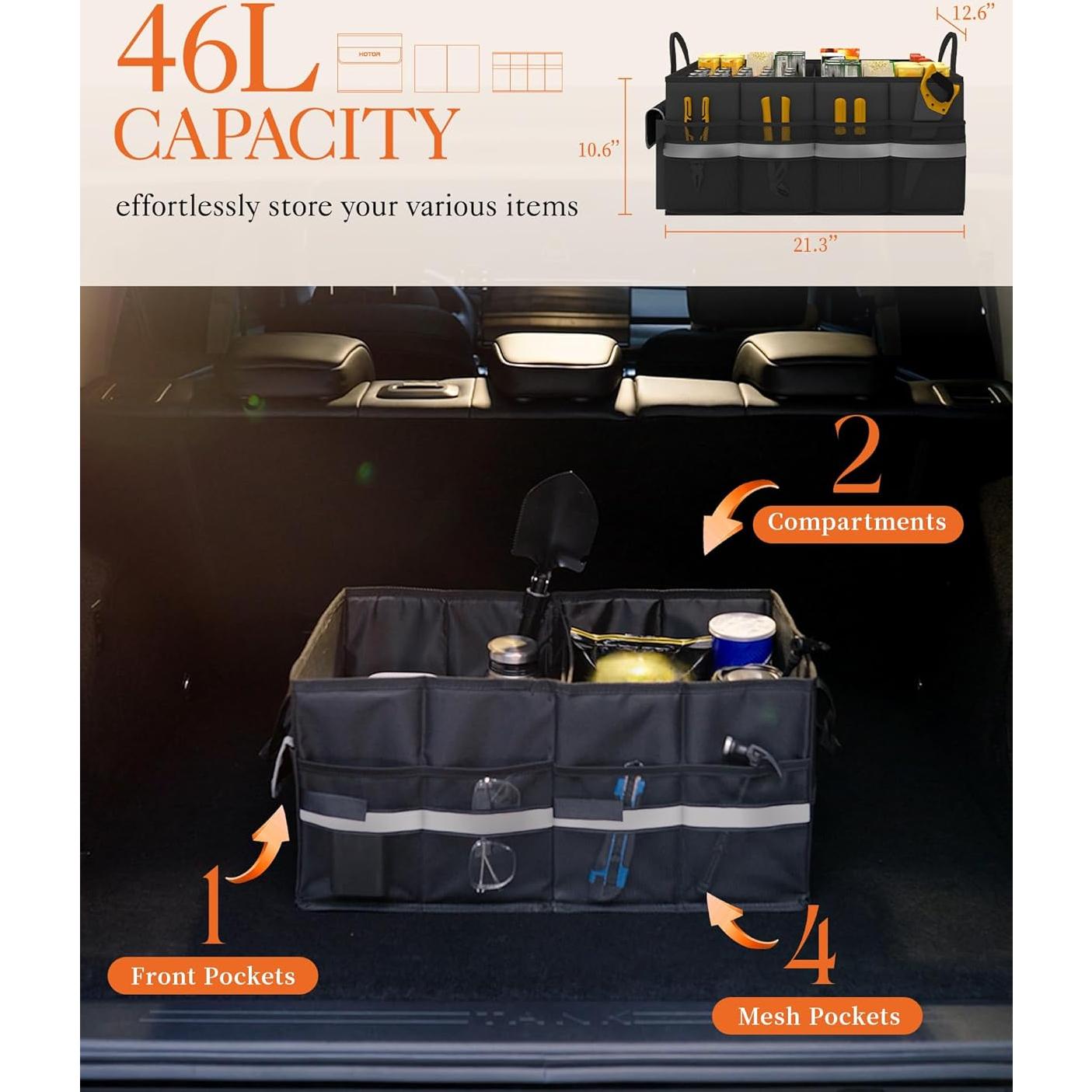 Organizador de Maletero HOTOR US11062 - Plegable, 46L, Negro