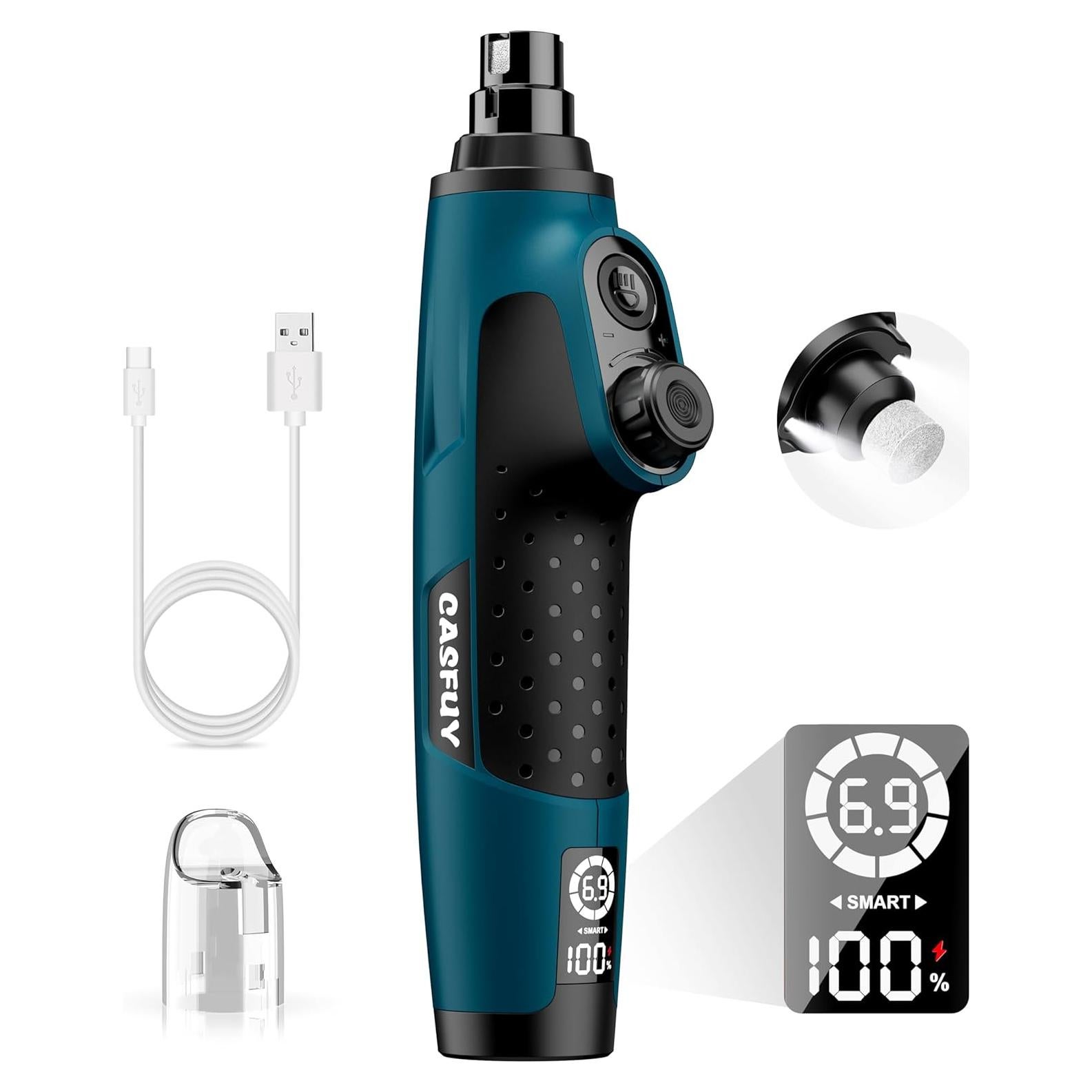 Molinillo de Uñas Eléctrico Casfuy N90 6 Velocidades LED