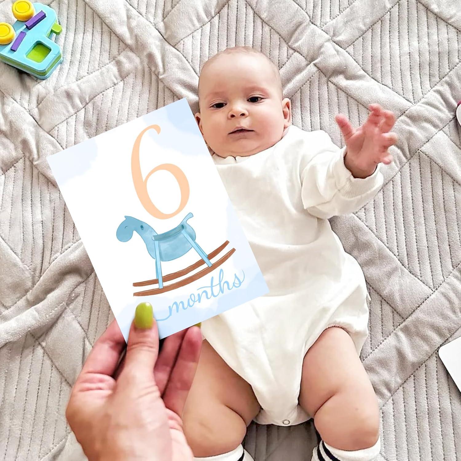 Tarjetas de Hitos Mensuales Bebé Acuarela 12 Piezas