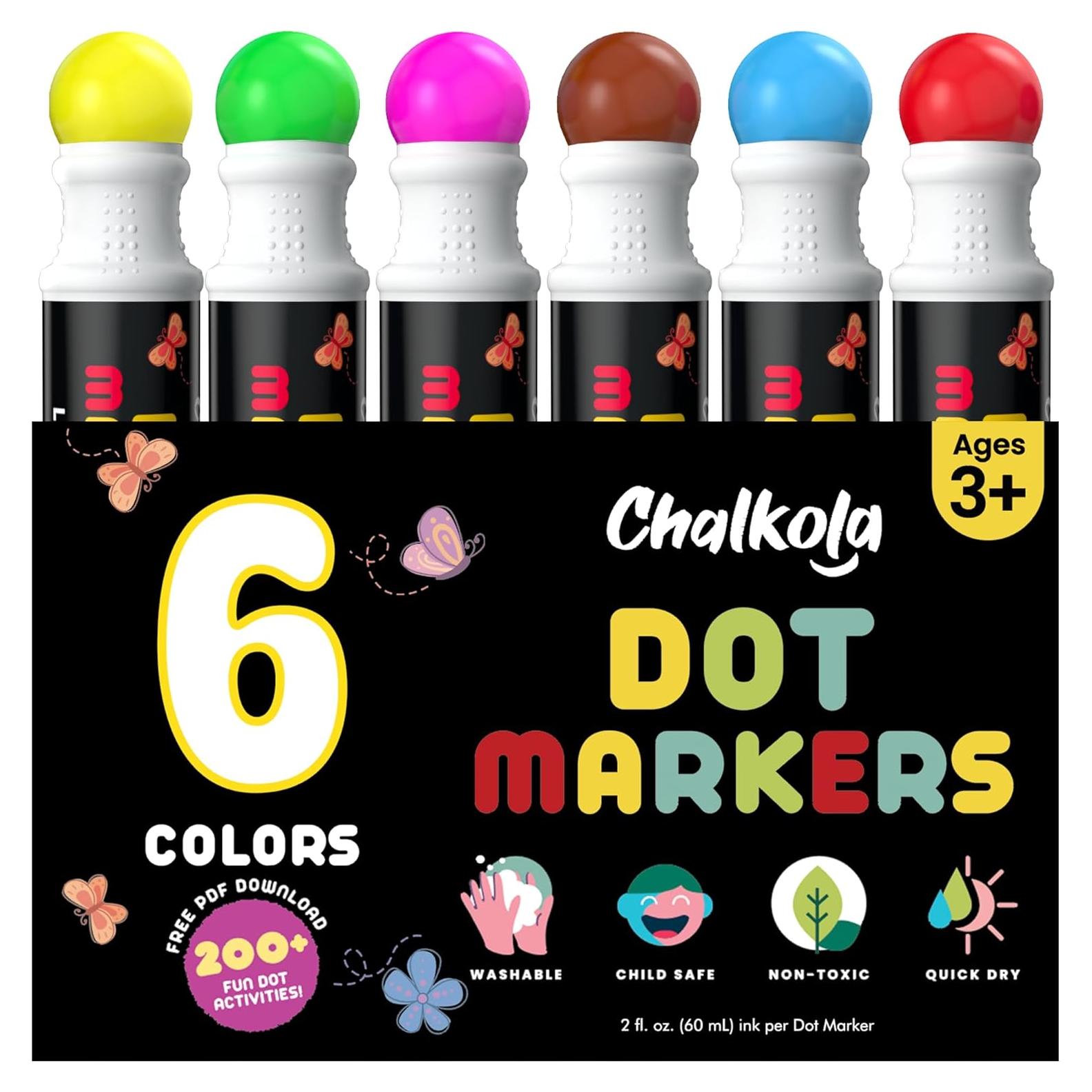 Chalkola 6 Marcadores de Puntos Lavables para Niños 1-3 Años