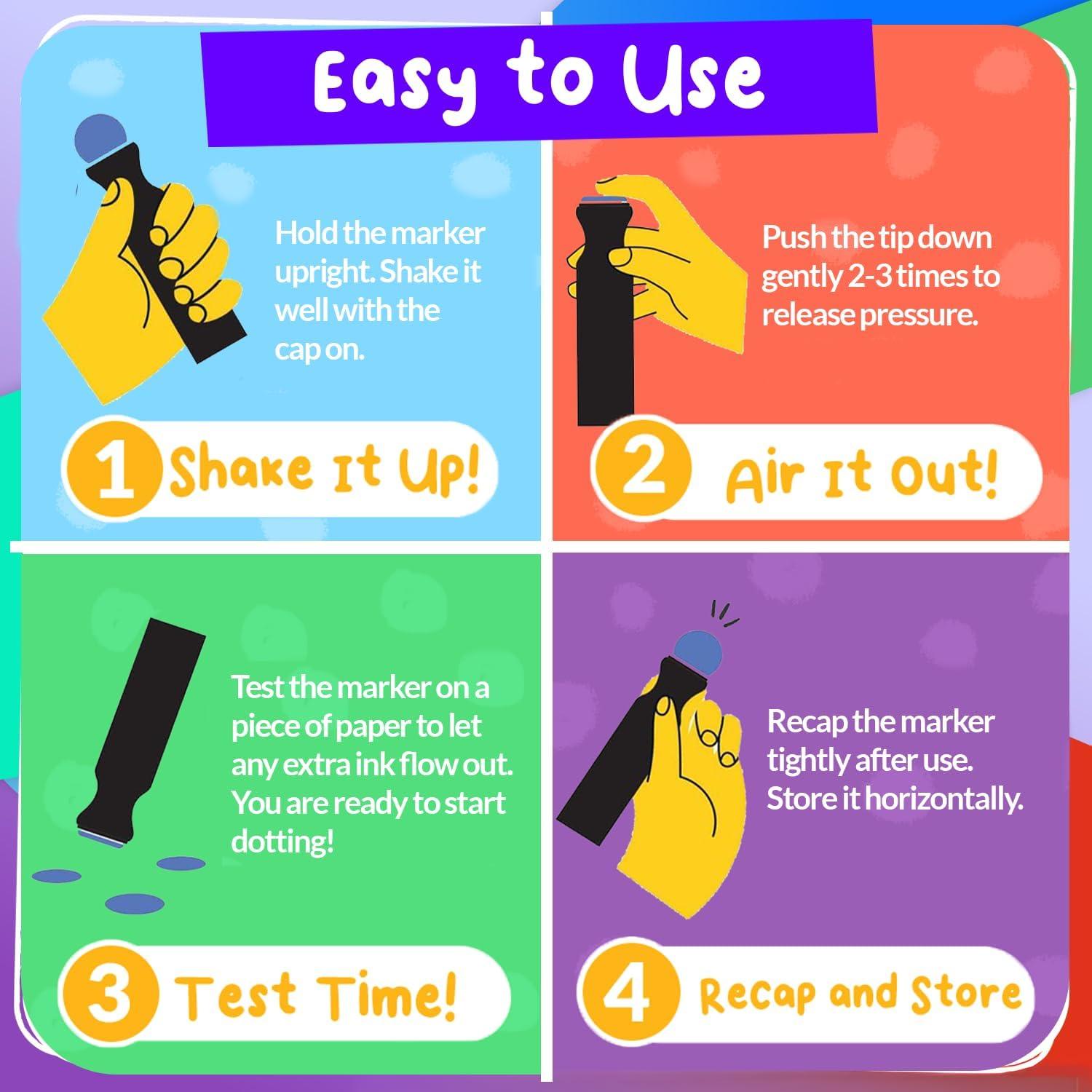 Chalkola 6 Marcadores de Puntos Lavables para Niños 1-3 Años