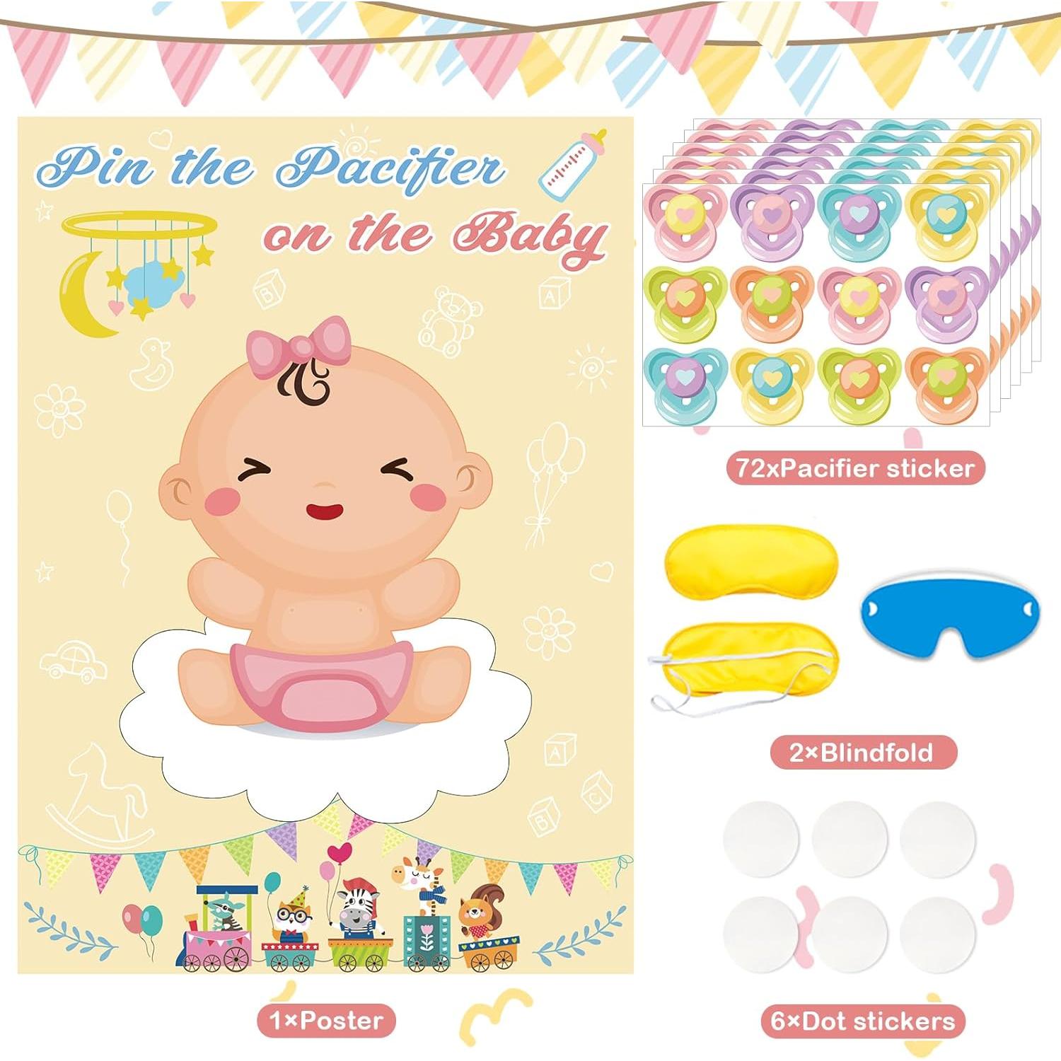 Juego de Clavar el Chupete Hooqict para Baby Shower con 72 Pegatinas