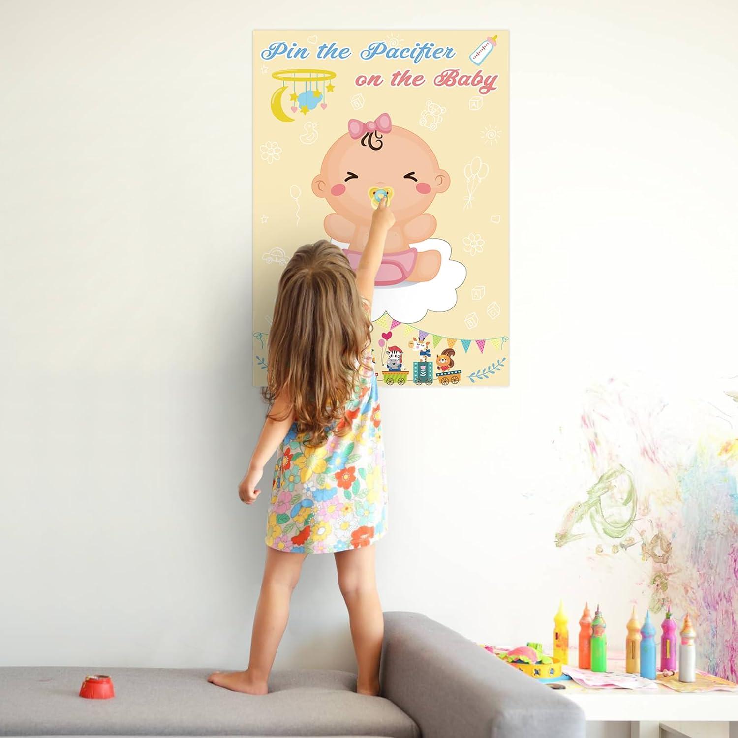 Juego de Clavar el Chupete Hooqict para Baby Shower con 72 Pegatinas