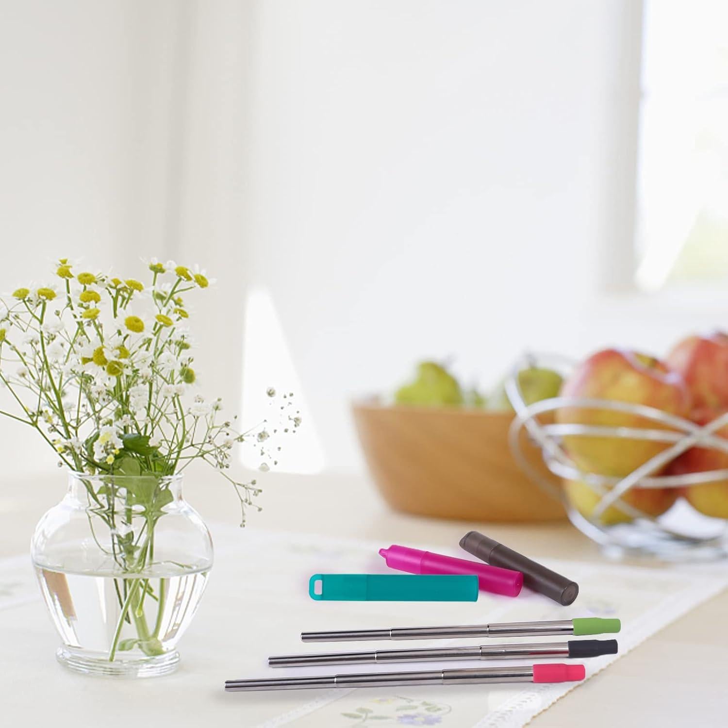 Pajitas Reutilizables Plegables NAIVELY 6 Pack Acero Inoxidable