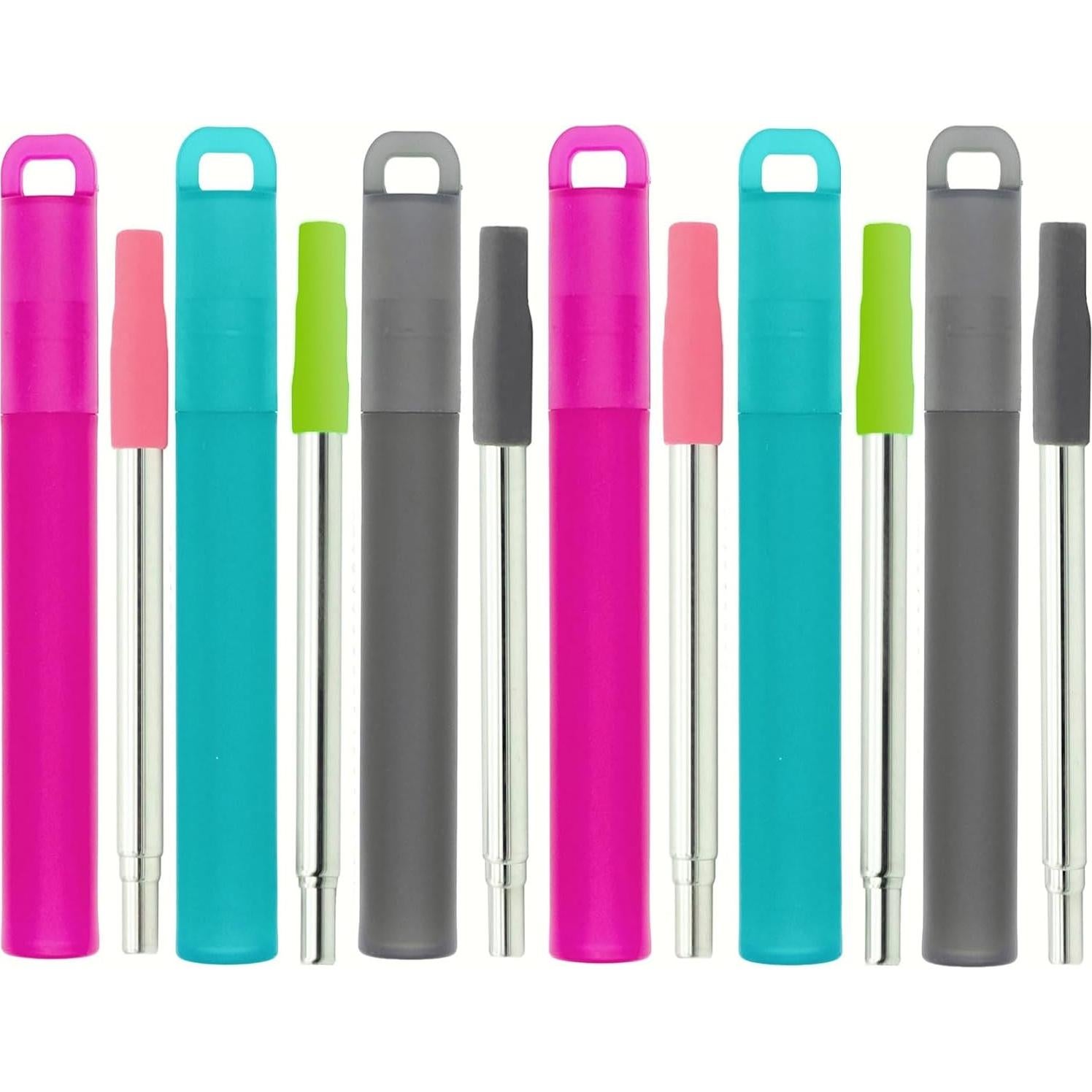 Pajitas Reutilizables Plegables NAIVELY 6 Pack Acero Inoxidable