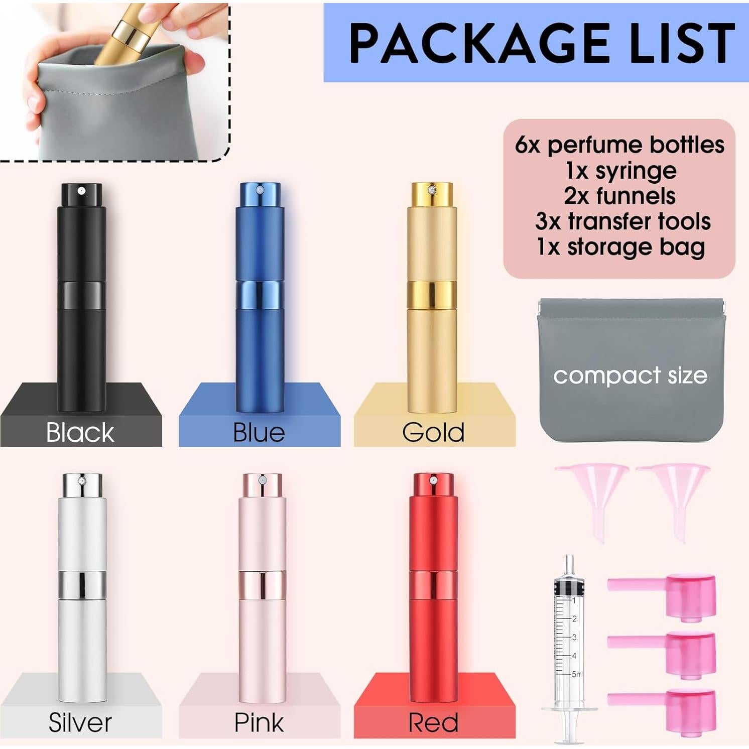 6 Atomizadores de Perfume Recargables DPLASKA 8ML Viaje