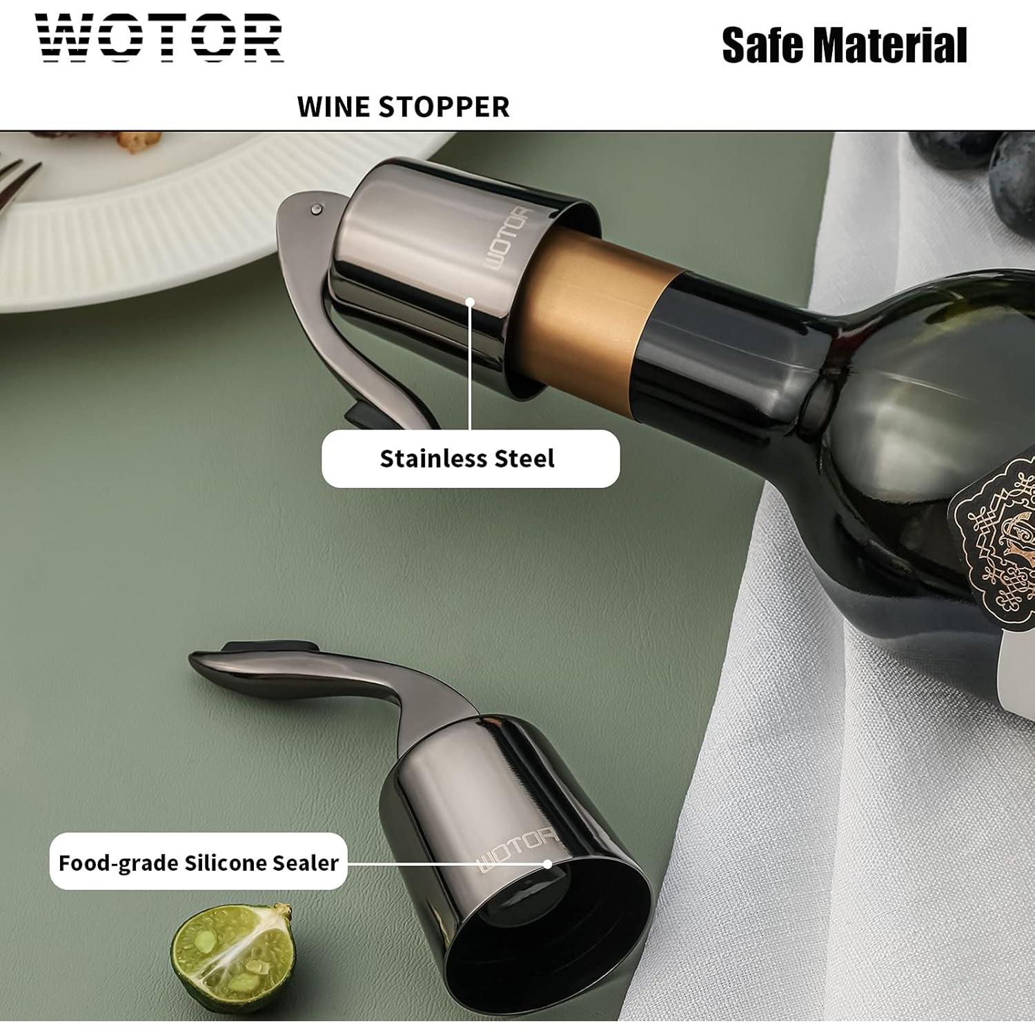 Tapones de Vino Reutilizables Acero Inoxidable y Silicona - 2 Unidades