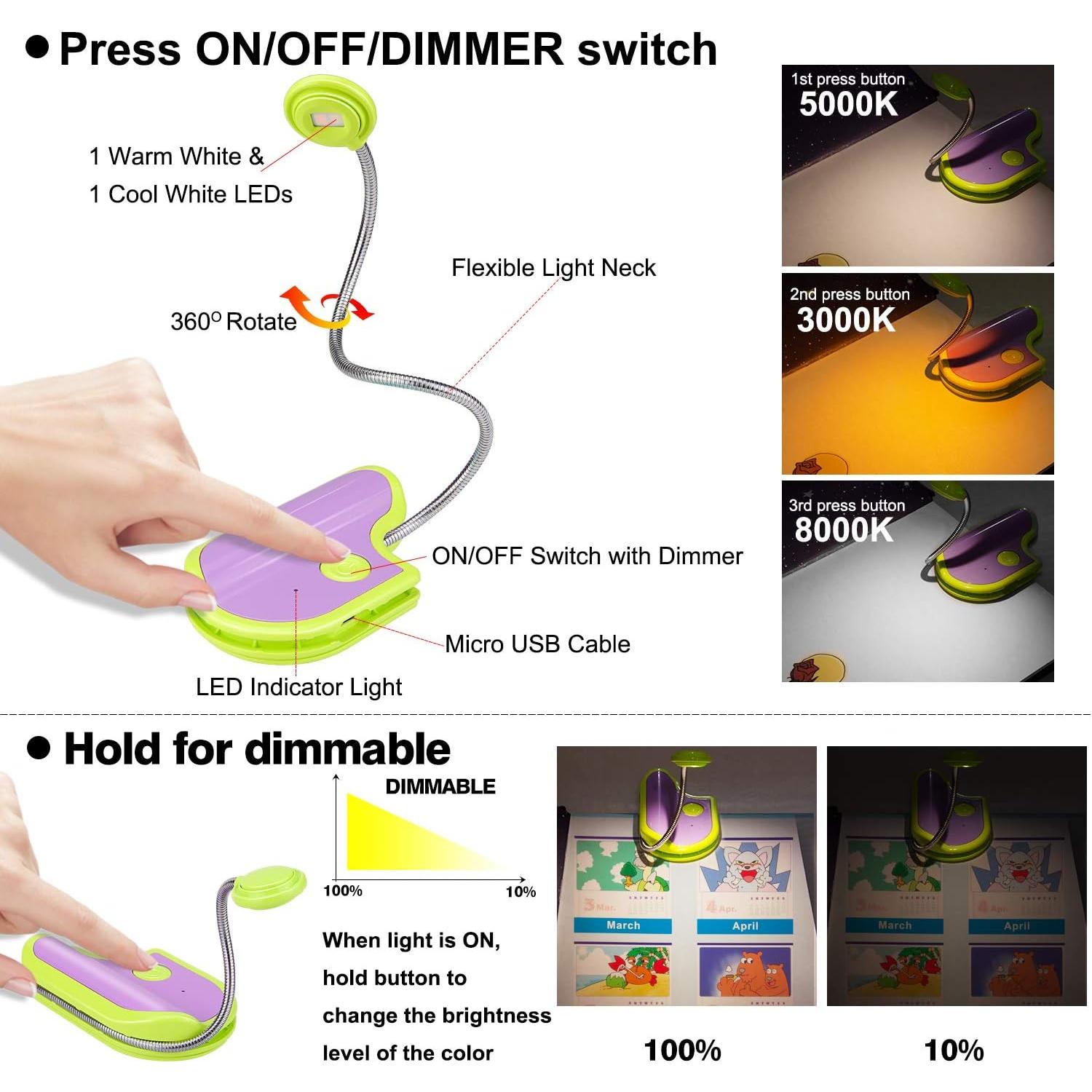 Luz de Lectura Recargable LUXSWAY Verde 3 Colores Ajustables