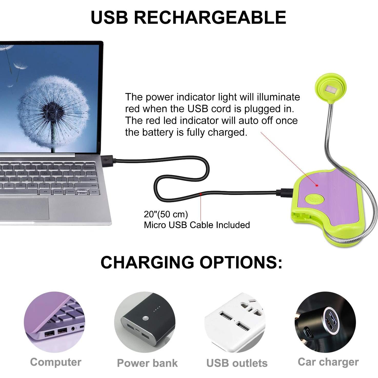 Luz de Lectura Recargable LUXSWAY Verde 3 Colores Ajustables