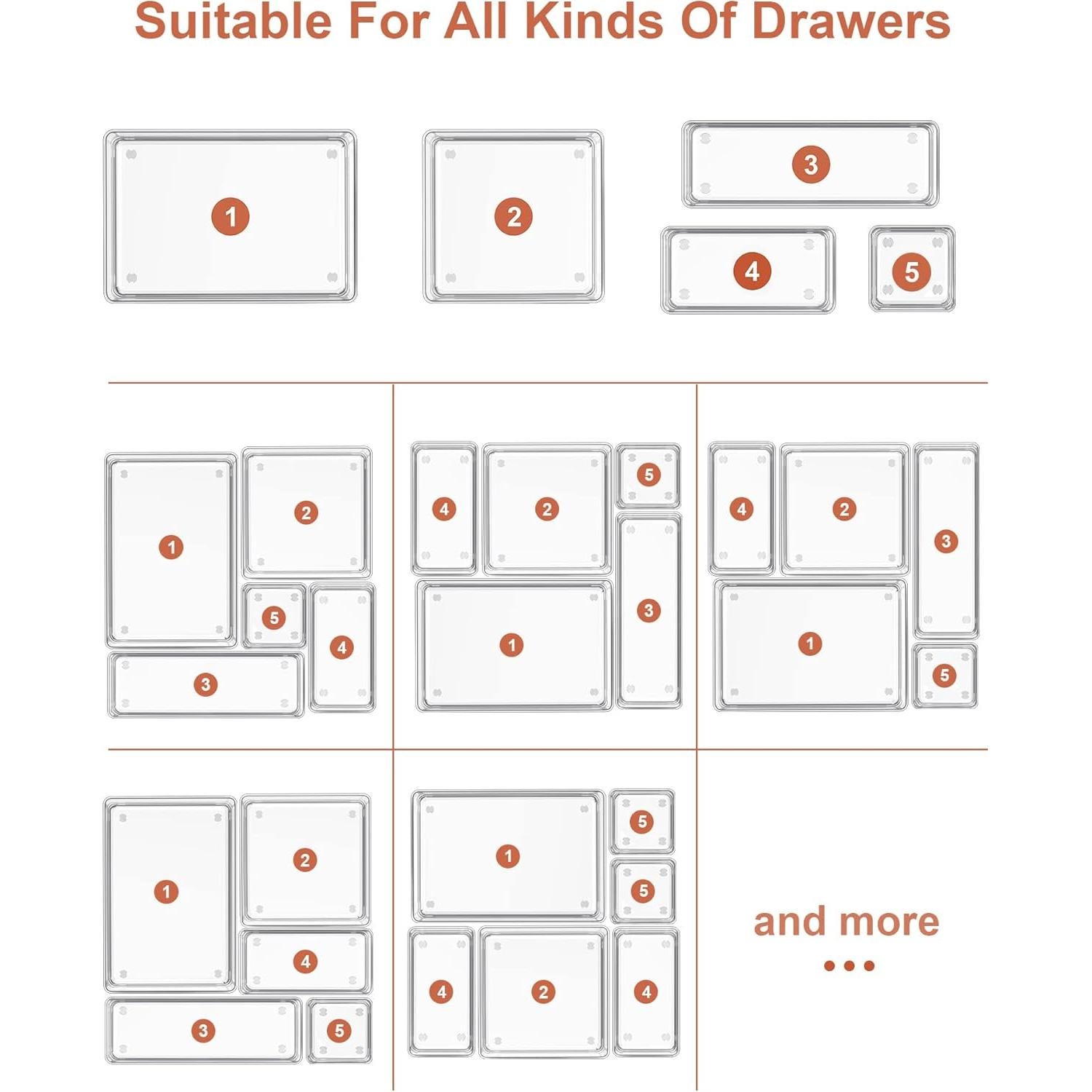 Organizador de Cajones SMARTAKE 16 Piezas Antideslizante Transparente