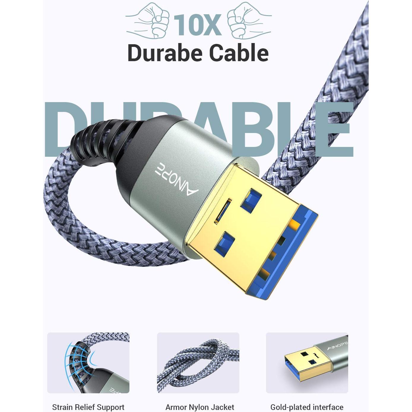 Cable USB 3.0 AINOPE Macho a Macho 0.46m Gris - 2 Paquete