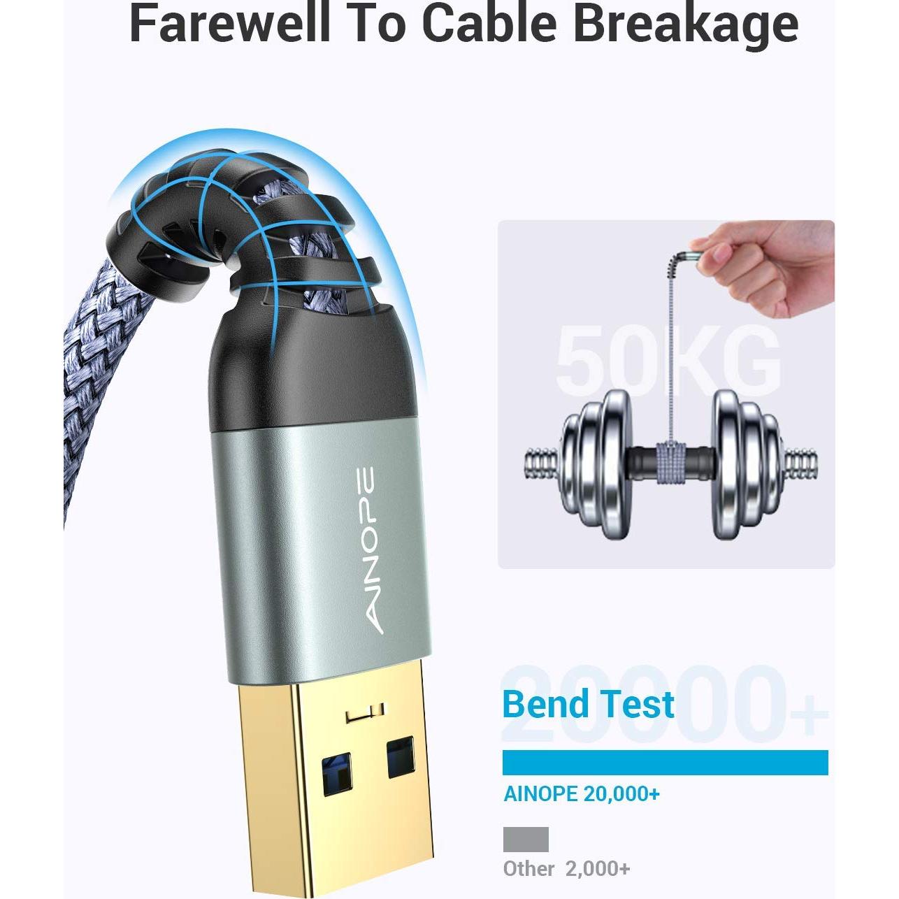 Cable USB 3.0 AINOPE Macho a Macho 0.46m Gris - 2 Paquete