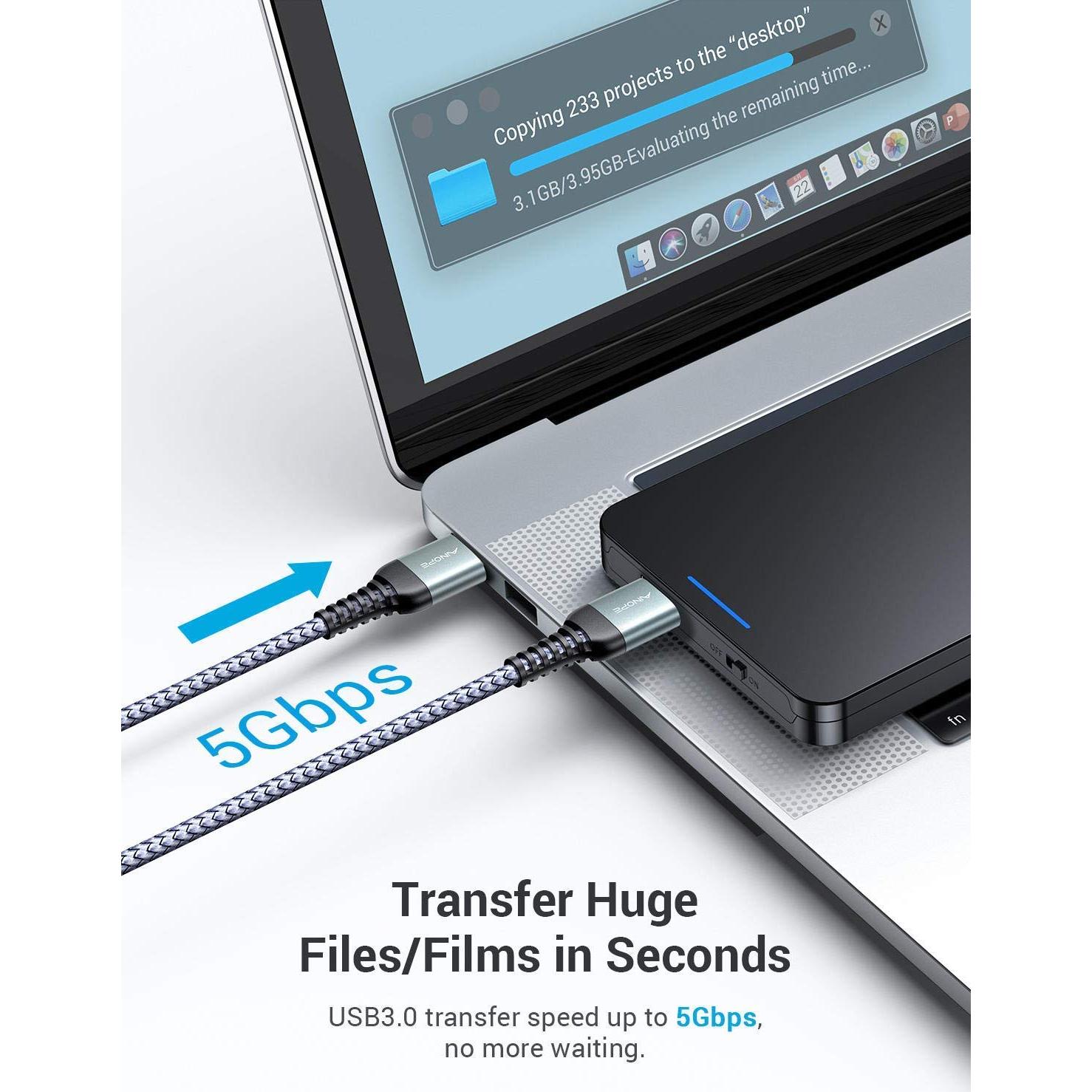 Cable USB 3.0 AINOPE Macho a Macho 0.46m Gris - 2 Paquete