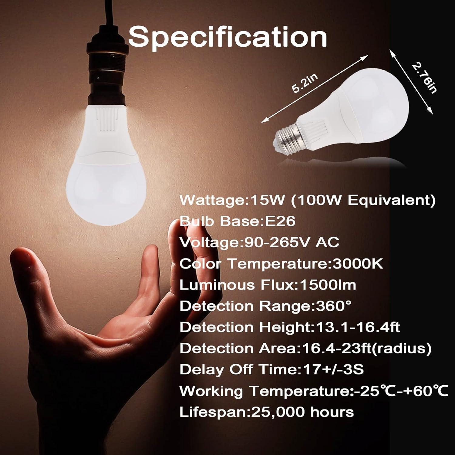 Bombillas LED con Sensor de Movimiento Radar 15W E26 3000K 1500LM