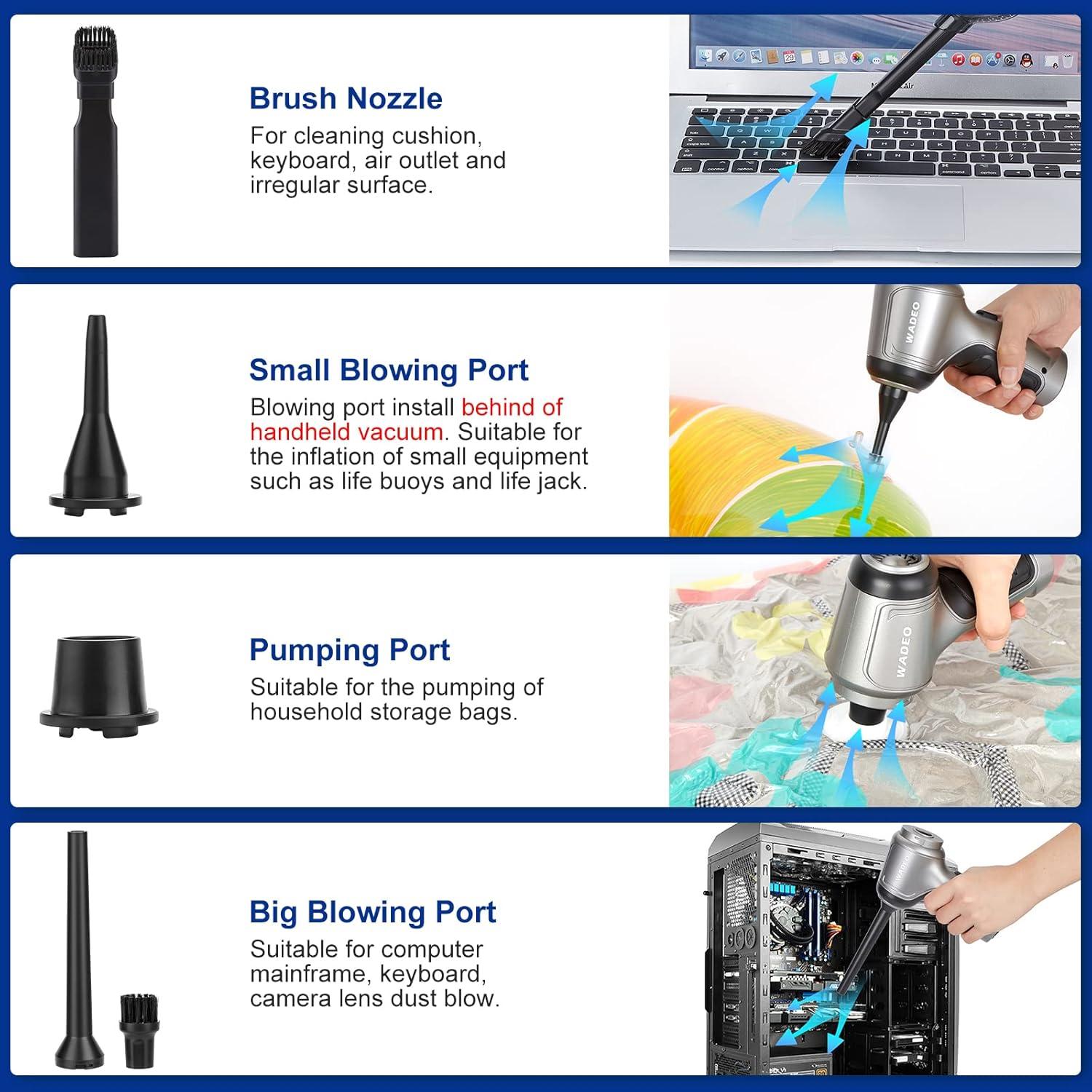 Aspiradora de Mano WADEO Inalámbrica 9000PA 4-en-1 Plata