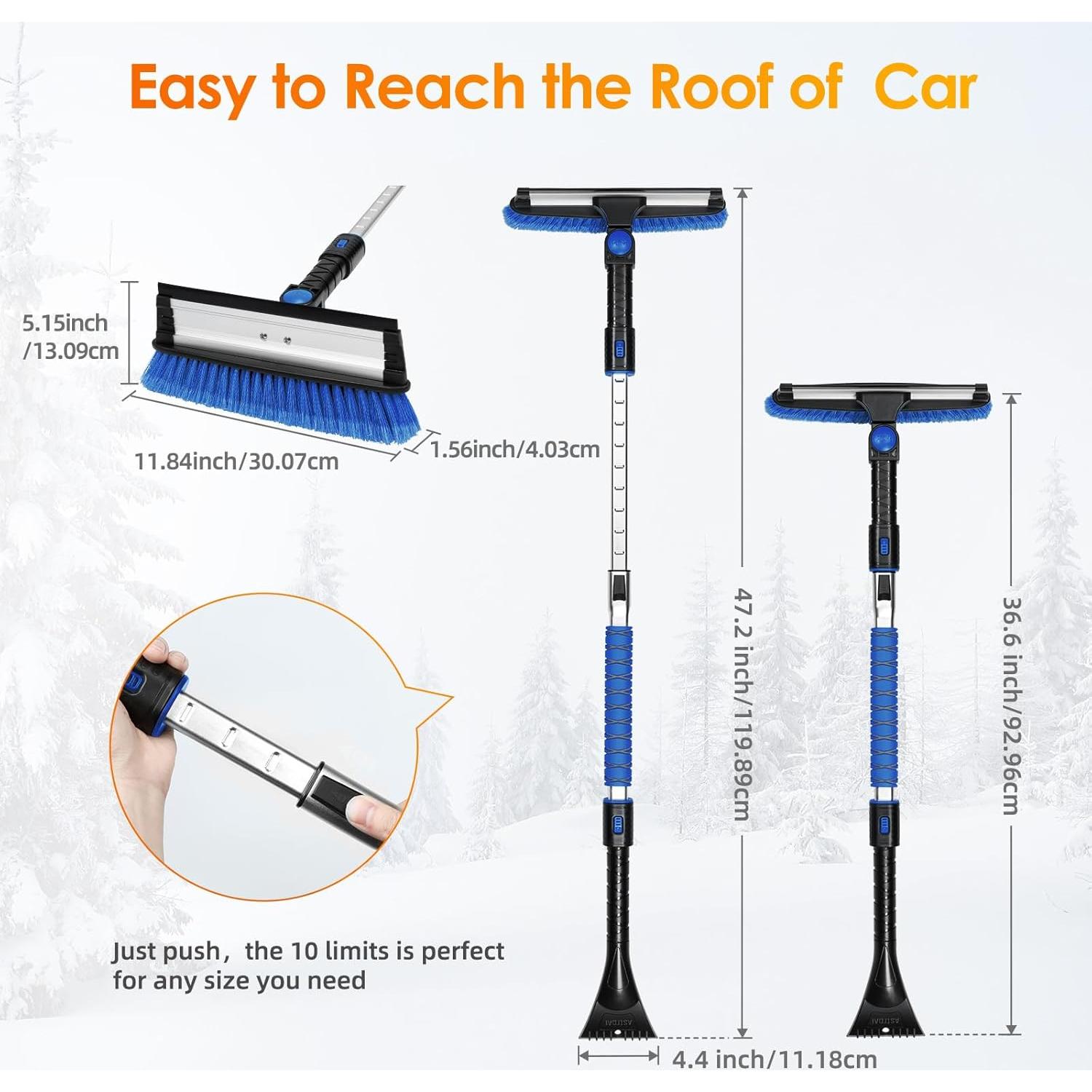 Raspador de Hielo 3 en 1 AstroAI 120 cm Telescópico Azul