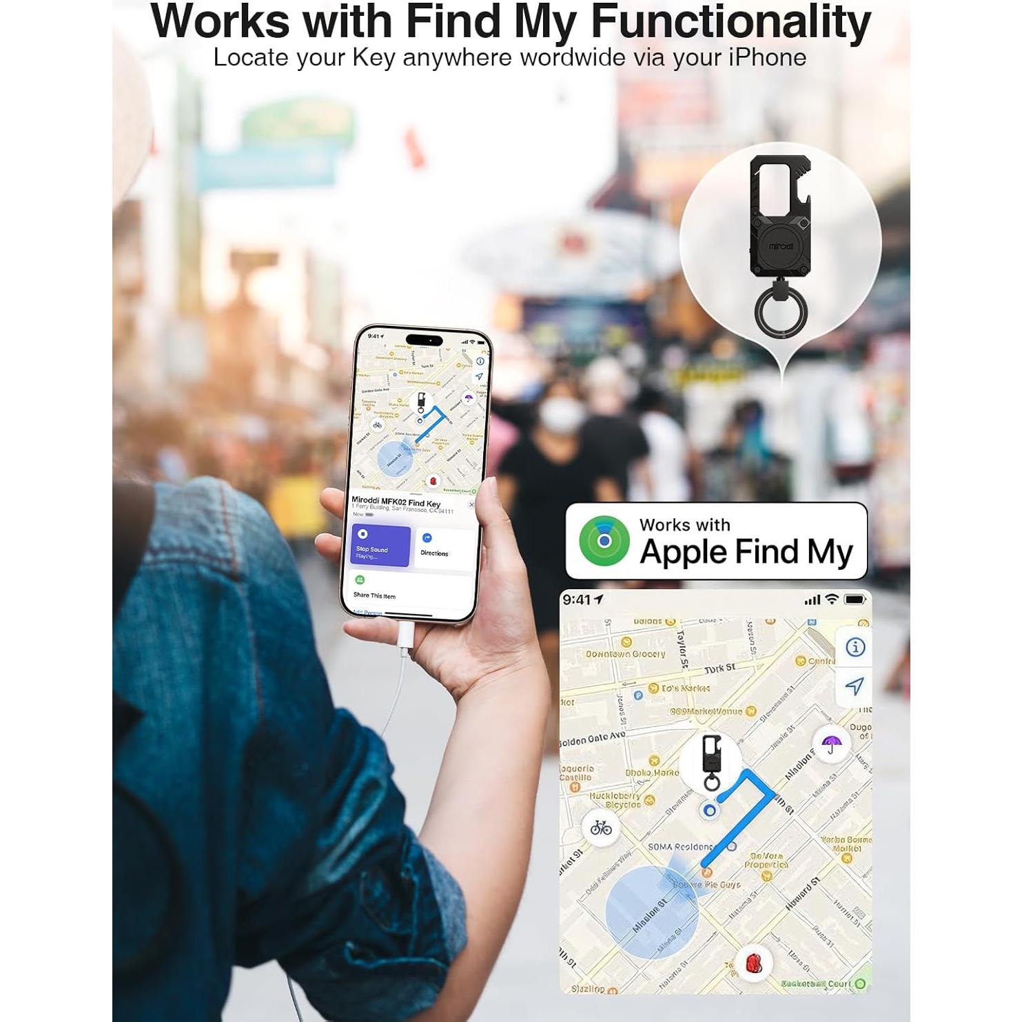 Llavero Inteligente Miroddi con Rastreador Apple Find My Negro