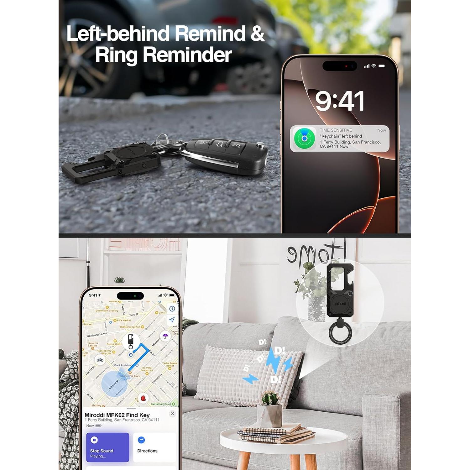 Llavero Inteligente Miroddi con Rastreador Apple Find My Negro