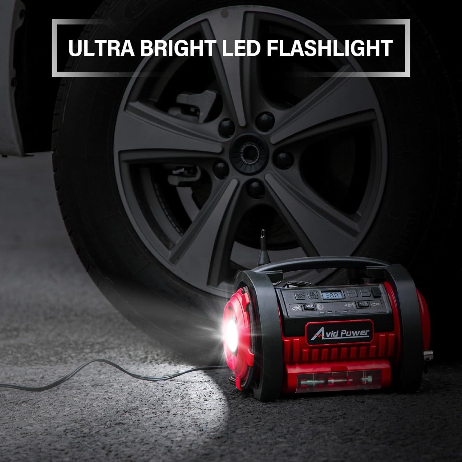 Compresor de Aire Portátil AVID POWER 12V/110V, Inflador Rápido