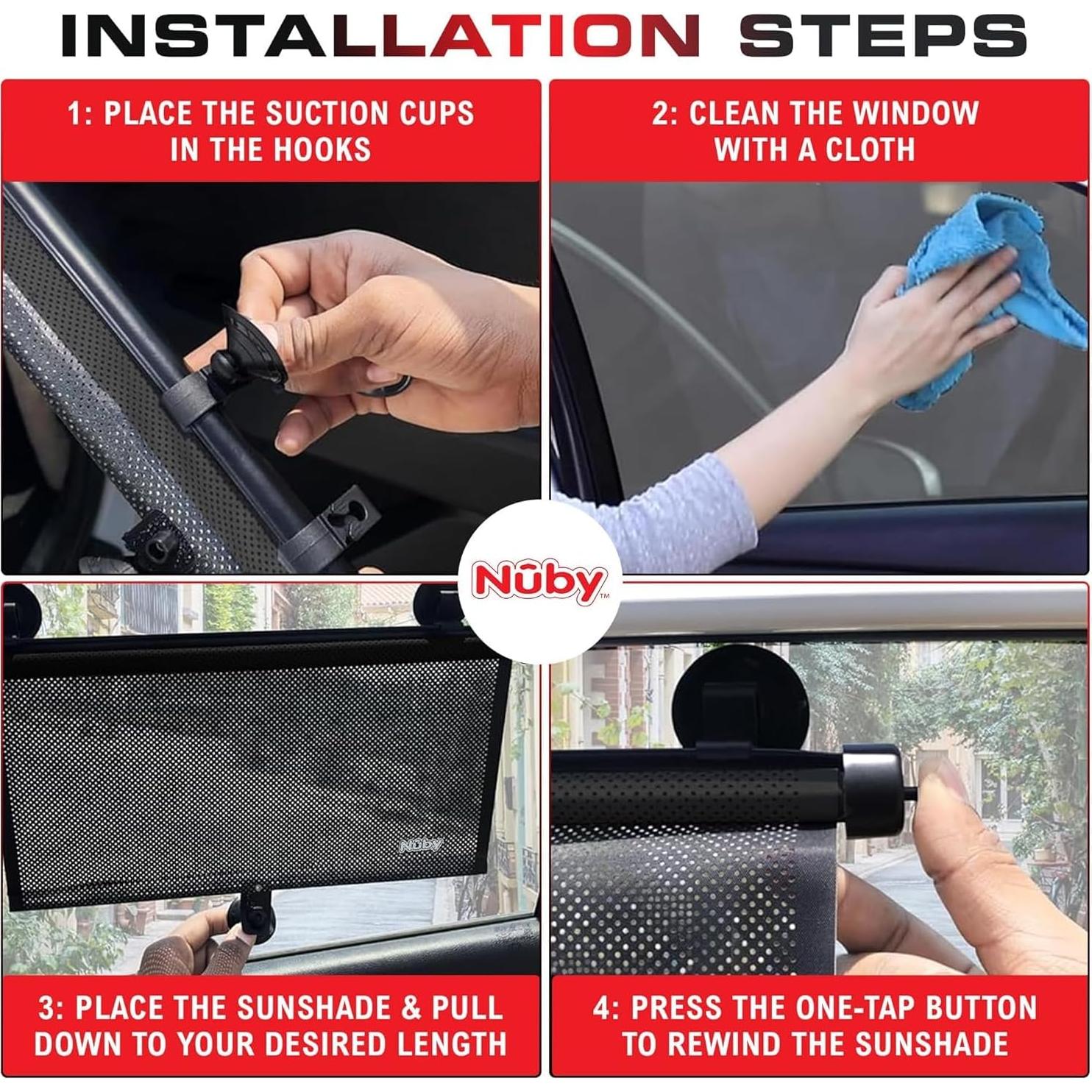 Nuby Protector Solar Ventana Lateral Vehículo 2 Pzas Negro