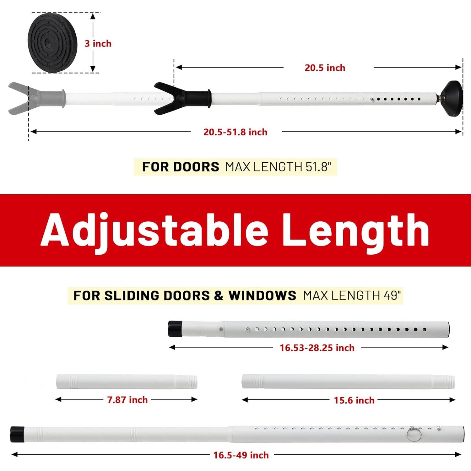 Barra de Seguridad Ajustable Keplrend para Puertas 73.7-114.3 cm
