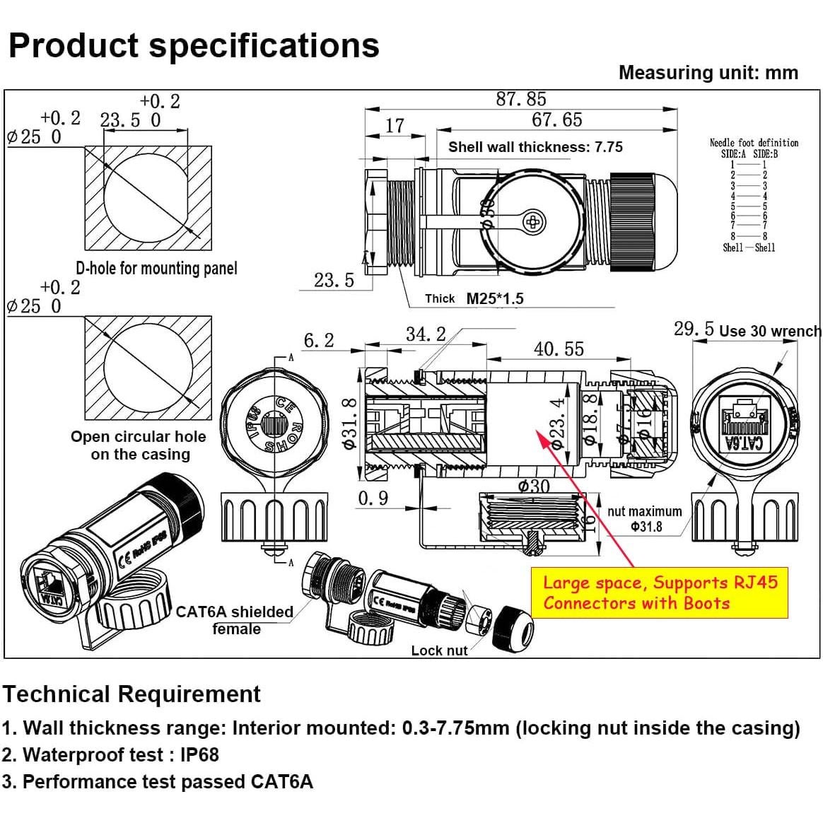 Conector RJ45 CAT6A a Prueba de Agua ANMBEST 2PCS IP68