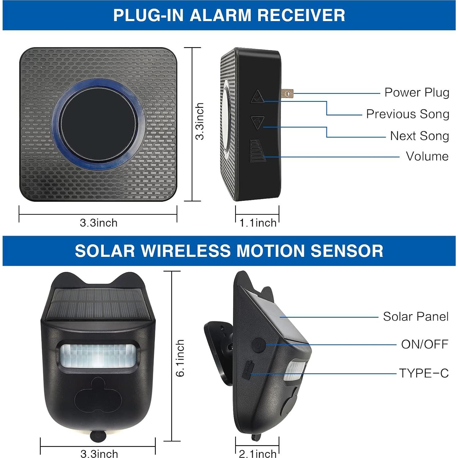 Alarma Solar HoneTeek para Entrada de Vehículos 1 Sensor Timbre