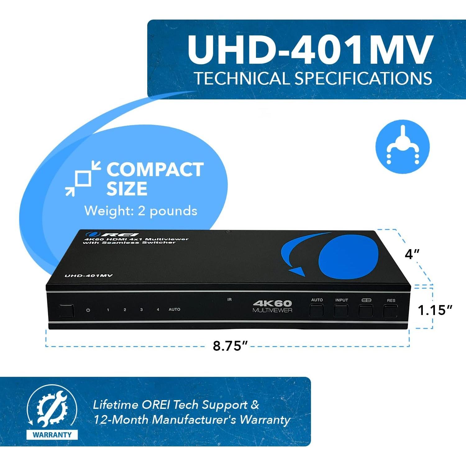 Conmutador HDMI 4 en 1 OREI UHD-401MV 4K @ 60Hz