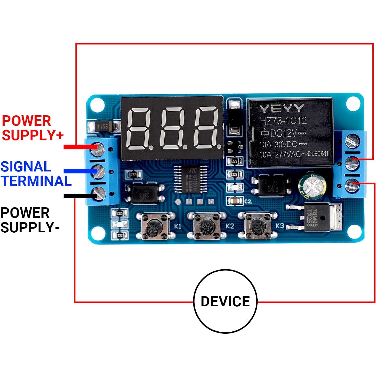 Relé Temporizador 12V DROK con Pantalla LED 4 Modos