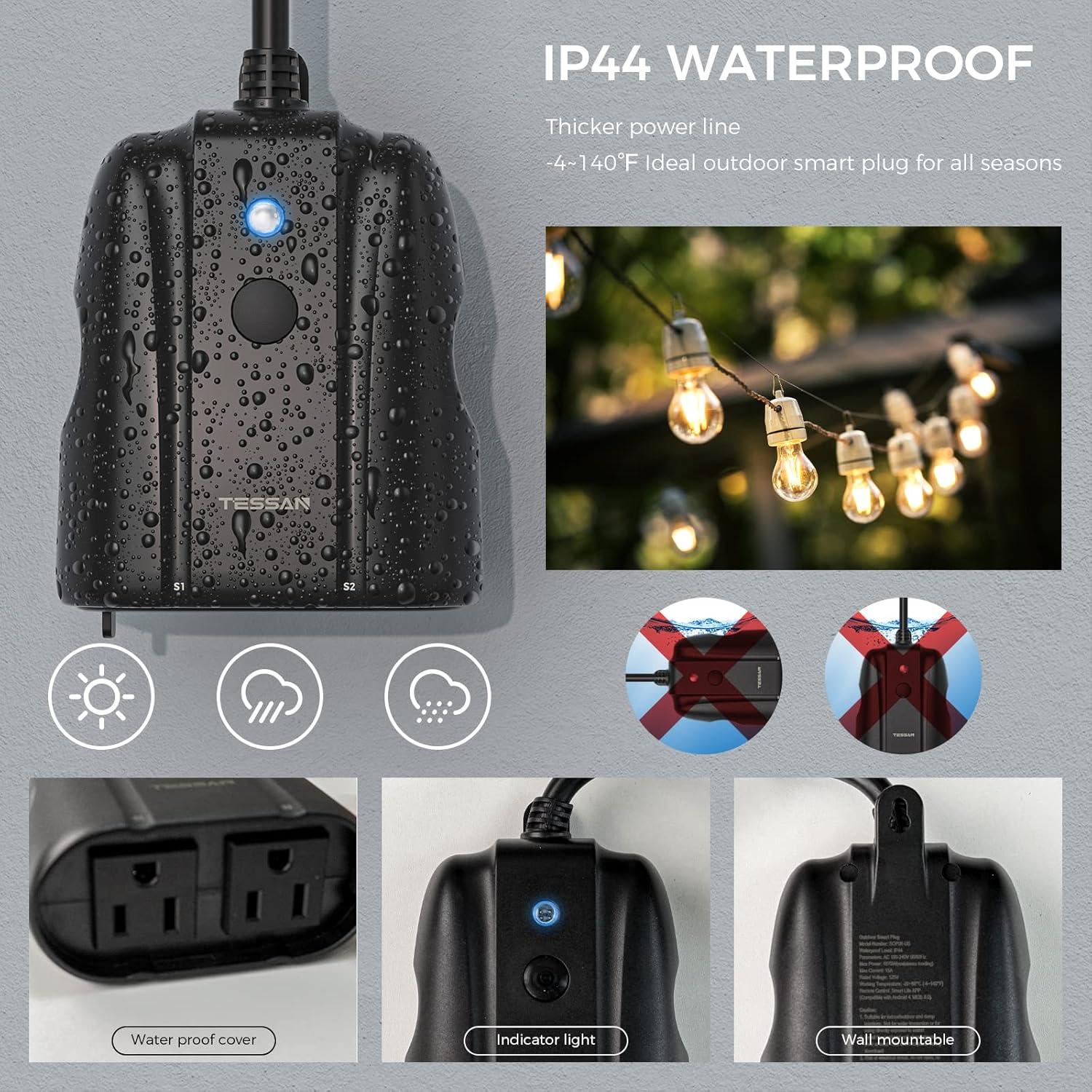 Enchufe Inteligente TESSAN para Exteriores 2 Tomas IP44