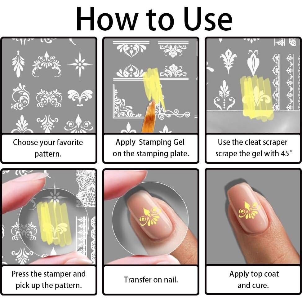 Plantillas de Estampado de Uñas Beinkmake 3 Pcs Encaje Barroco