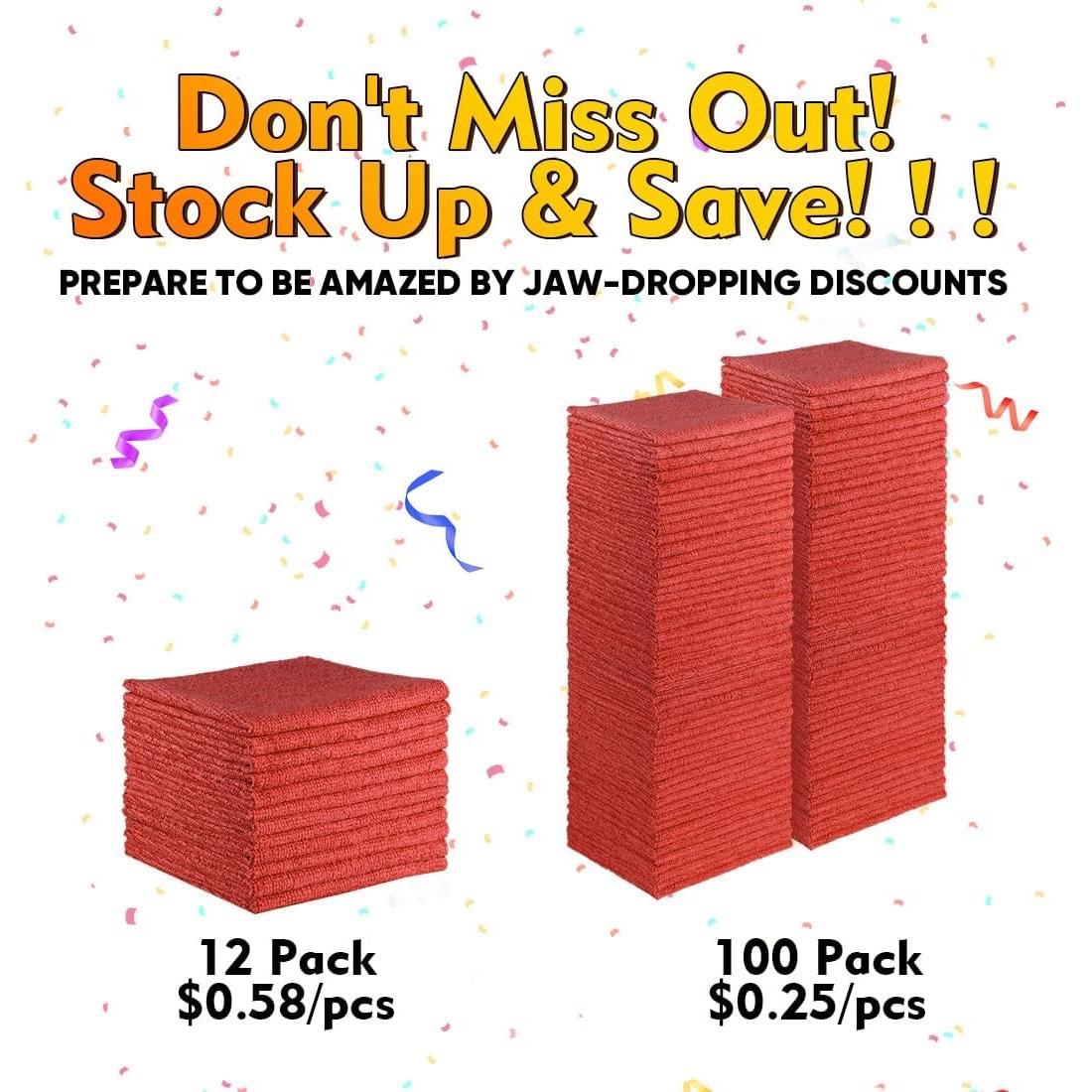 Toallas de Microfibra HOMEXCEL Rojas 100 Unidades 29.2x29.2cm