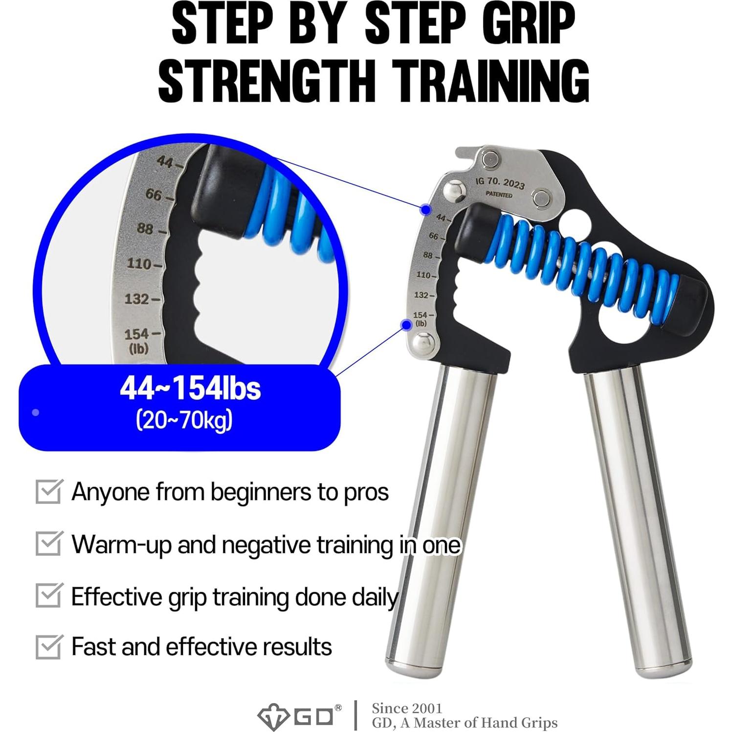 Fortalecedor de Fuerza de Mano GD Iron Grip Ajustable 20-70 kg