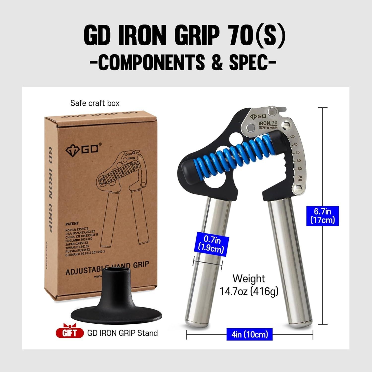 Fortalecedor de Fuerza de Mano GD Iron Grip Ajustable 20-70 kg
