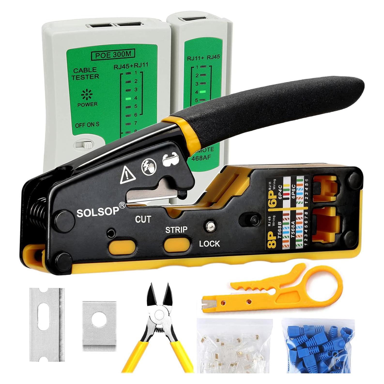 Kit de Crimpado RJ45 Solsop 16 con Probador de Cable