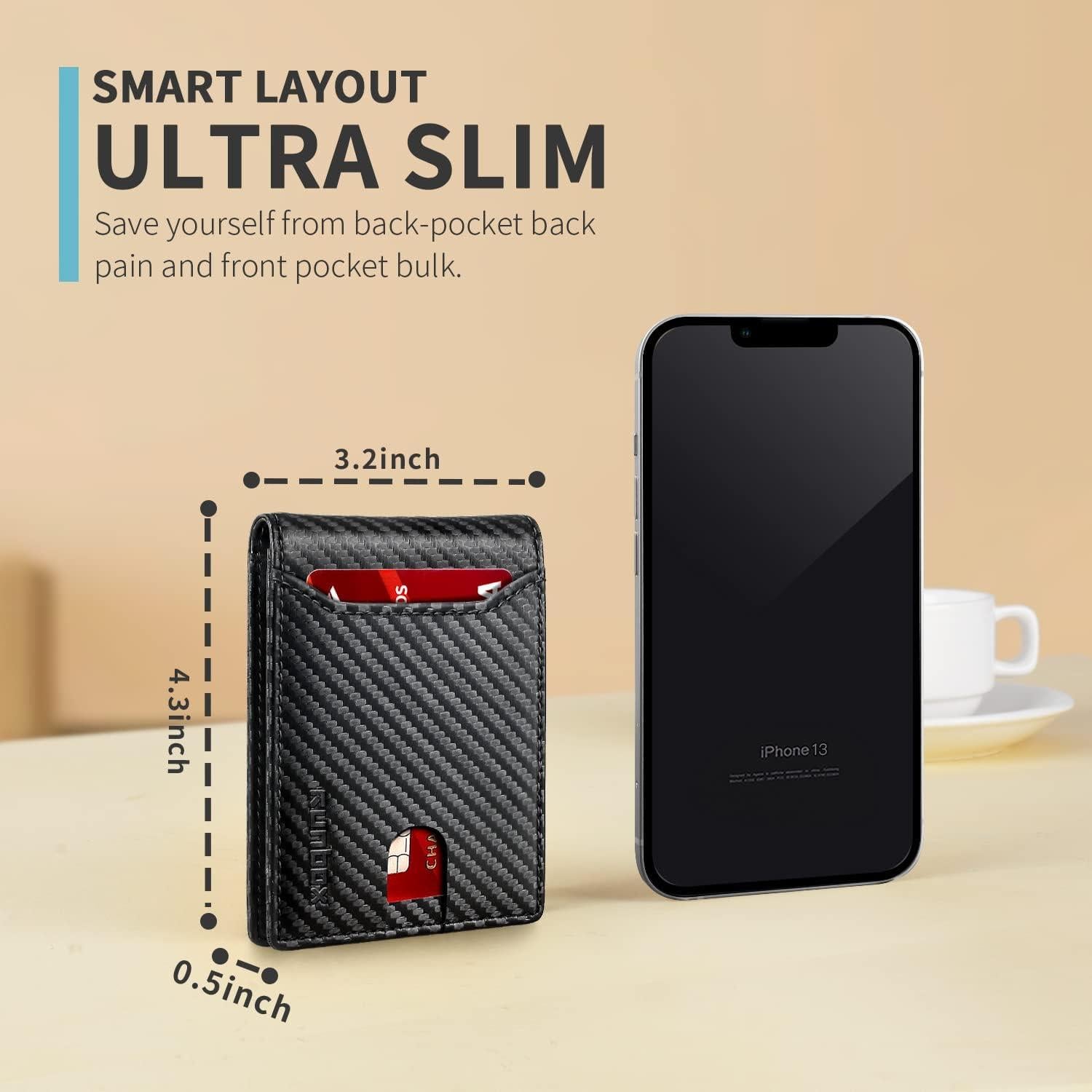 Billetera delgada RUNBOX para hombres con bloqueo RFID - 11 ranuras