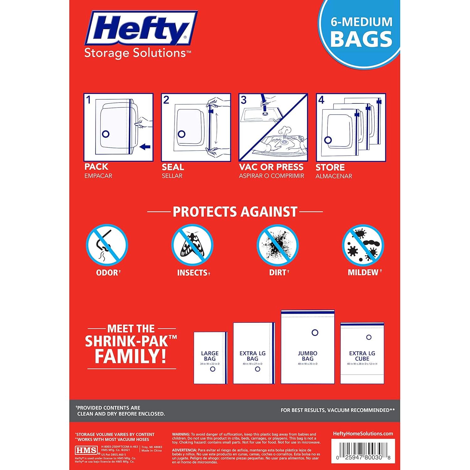 Bolsas de Almacenamiento al Vacío Hefty Shrink-Pak - 6 Medianas