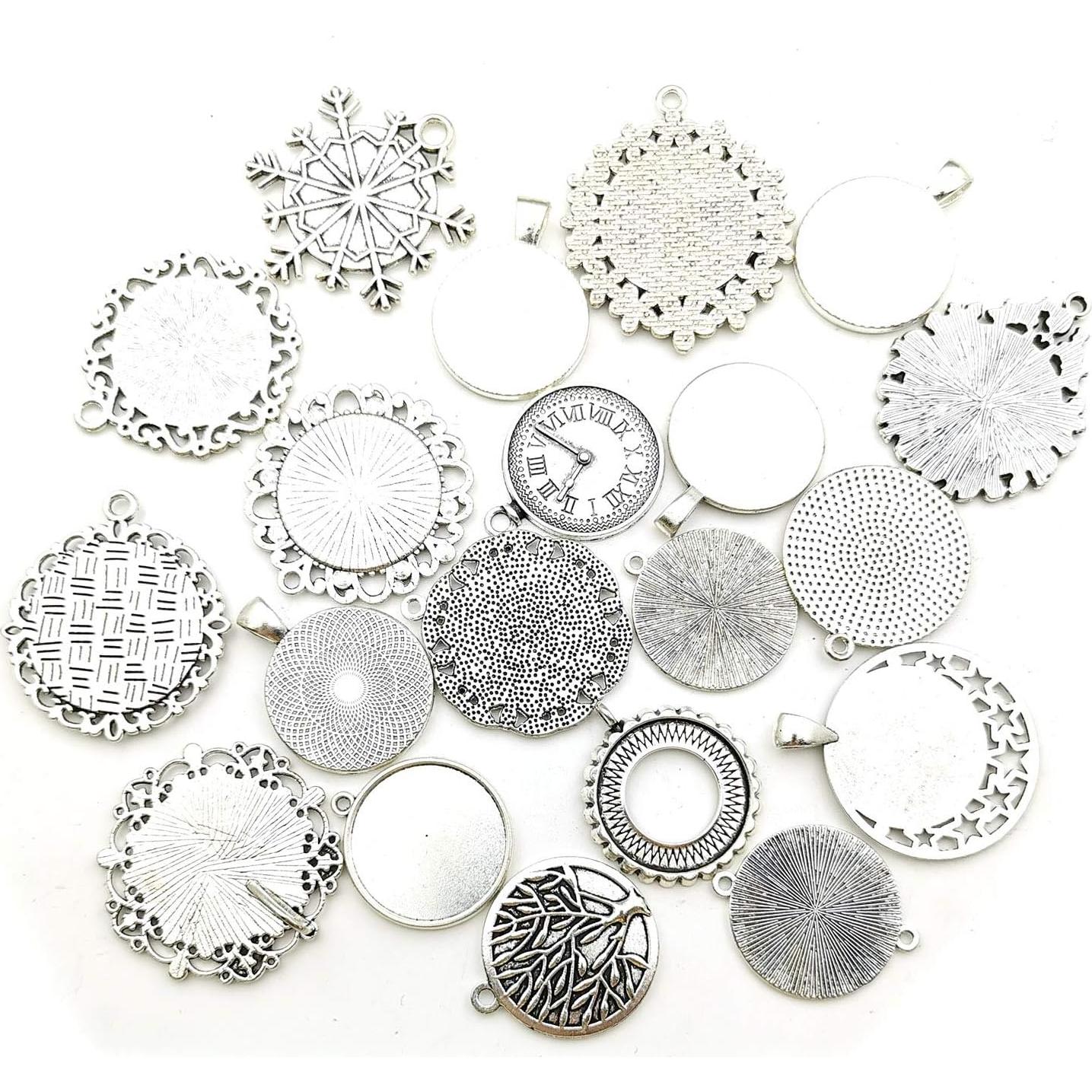 20 Piezas Pendientes Bezel 25mm Plata Antigua para Joyería DIY