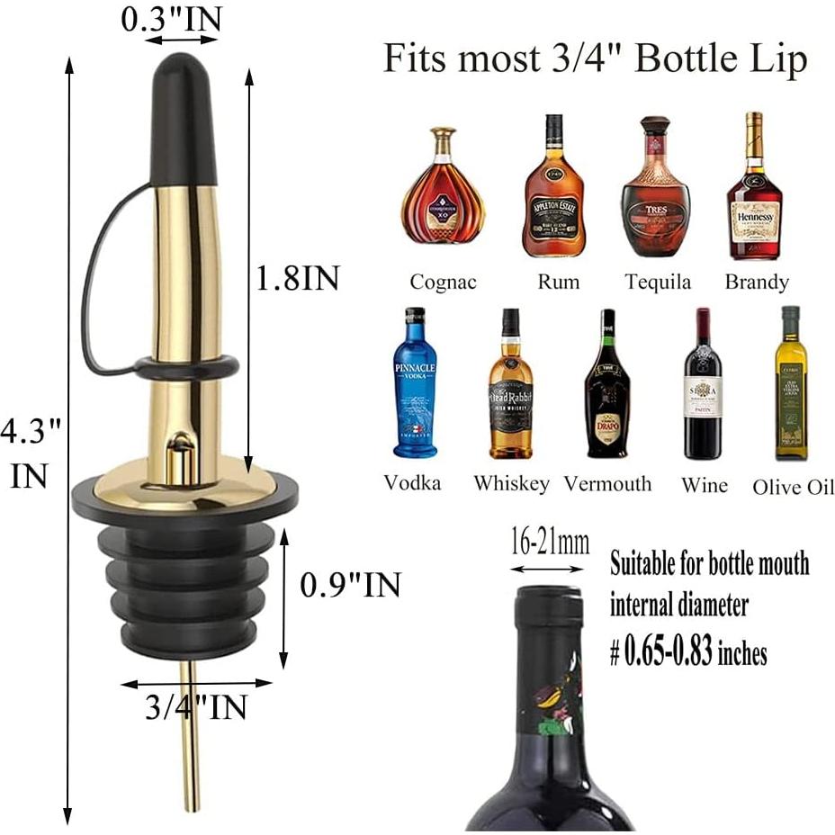 Pafusen 6 Vertedores de Botellas de Licor Acero Inoxidable Dorado