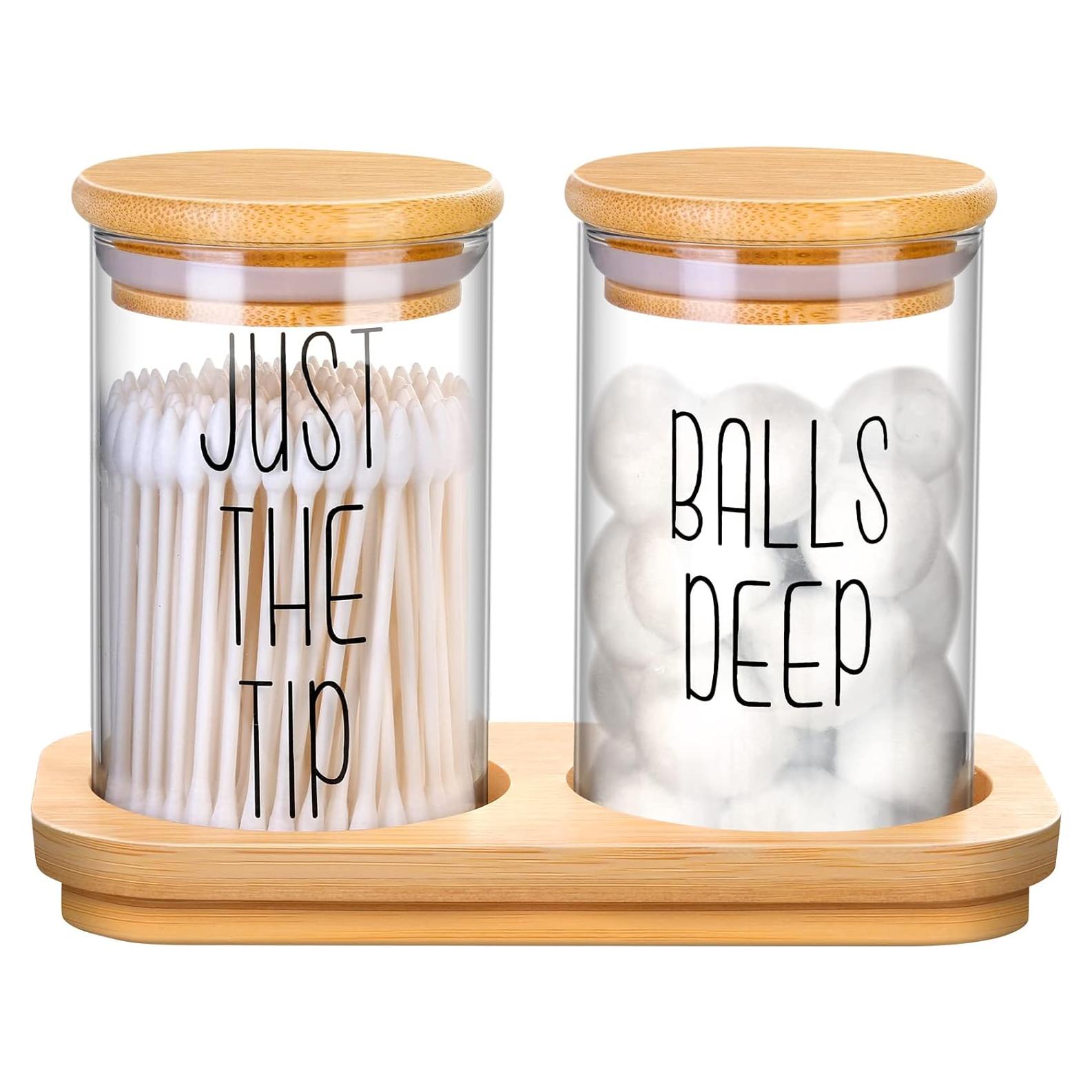 Dispensador de Porta Qtip Lucomb - Juego de 2 Tarros de Vidrio