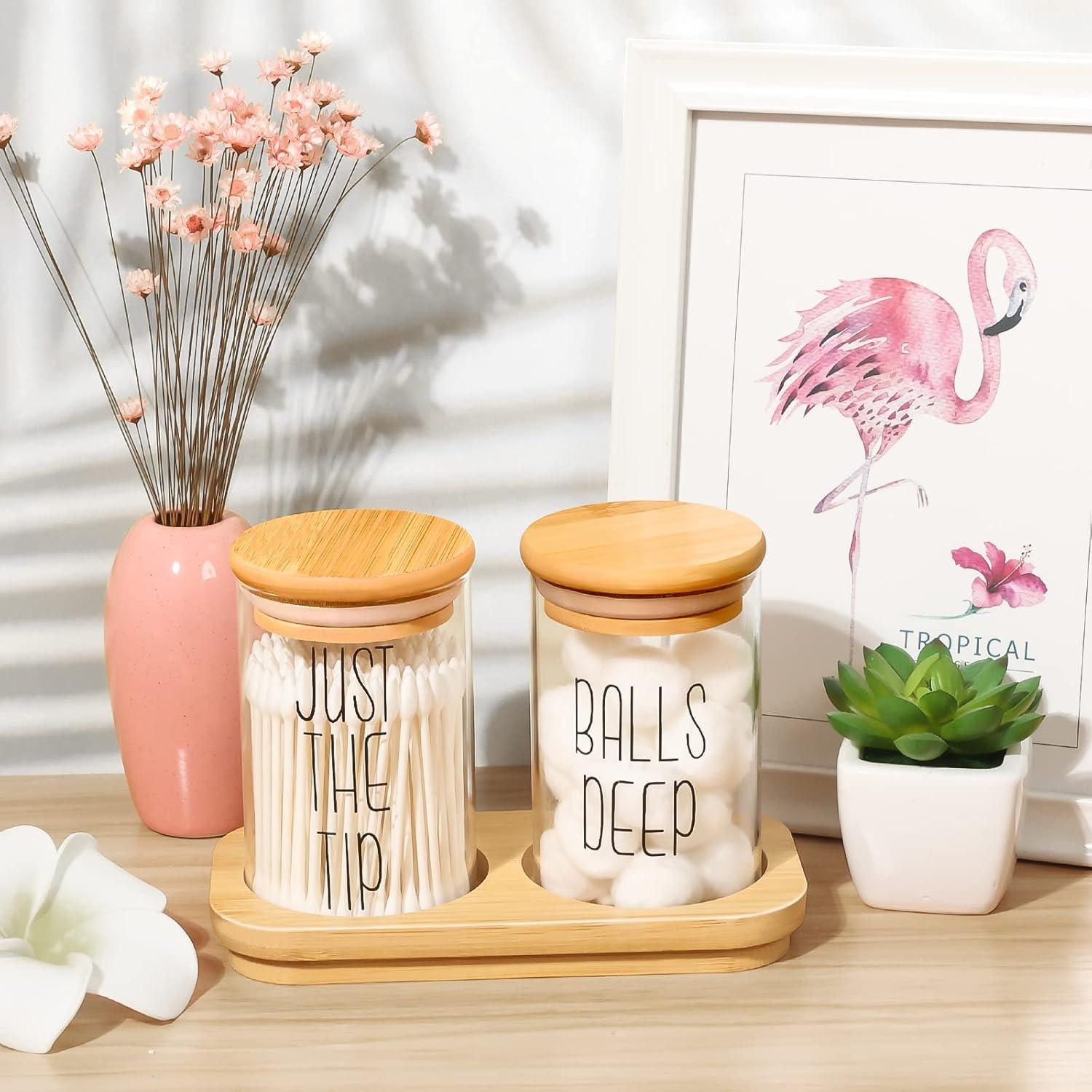 Dispensador de Porta Qtip Lucomb - Juego de 2 Tarros de Vidrio