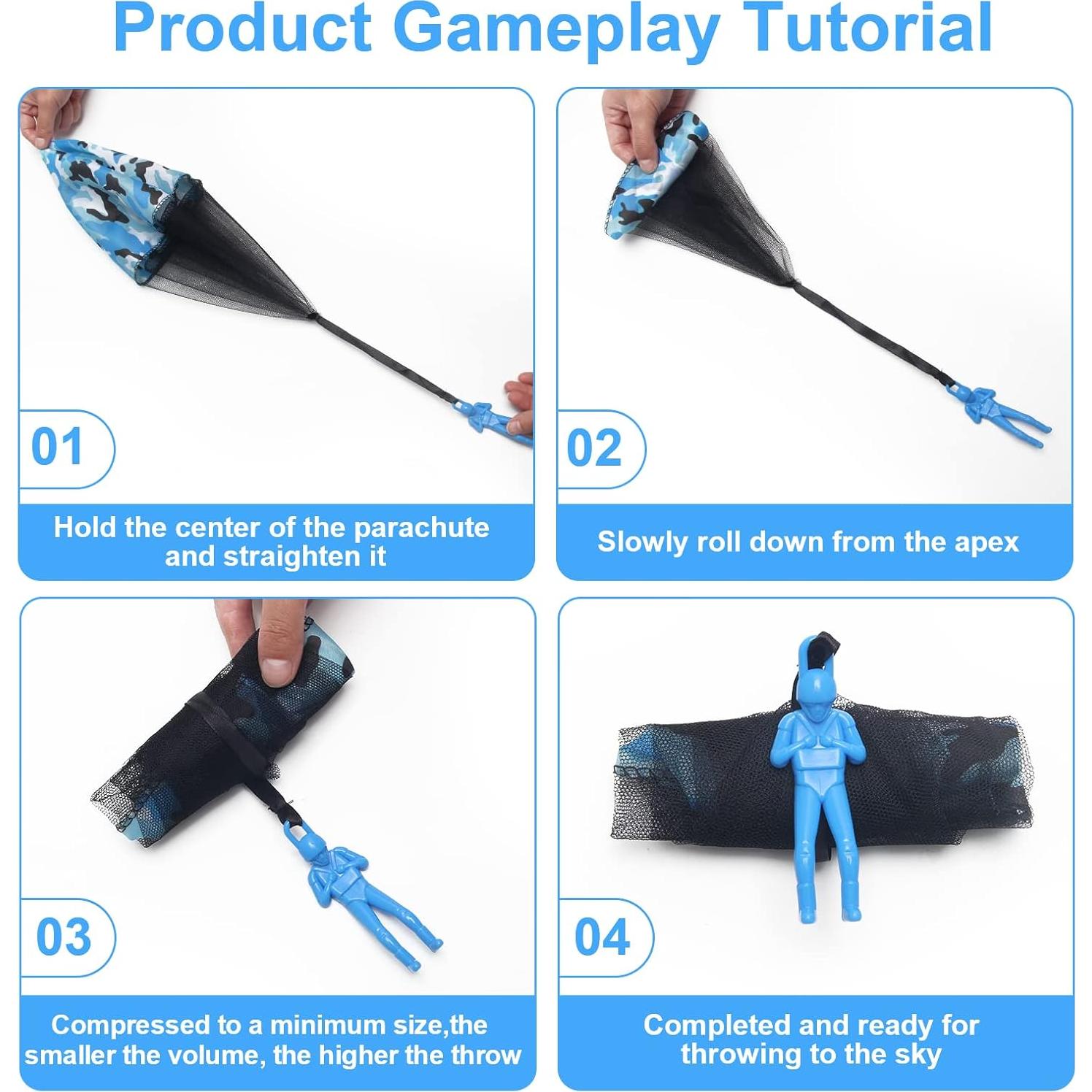 10 Juguetes Paracaídas Catcan Camo Azul 43 cm para Lanzar