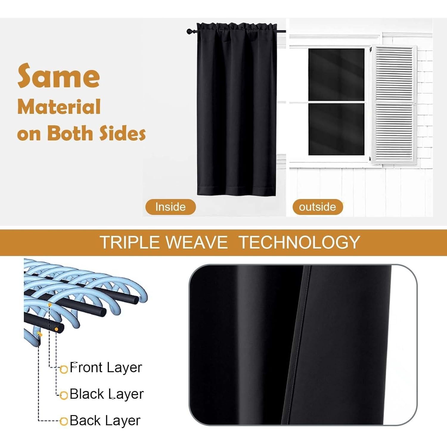 Cortinas Opacas Aiyufeng 102x91 cm Juego de 2 Paneles Negros