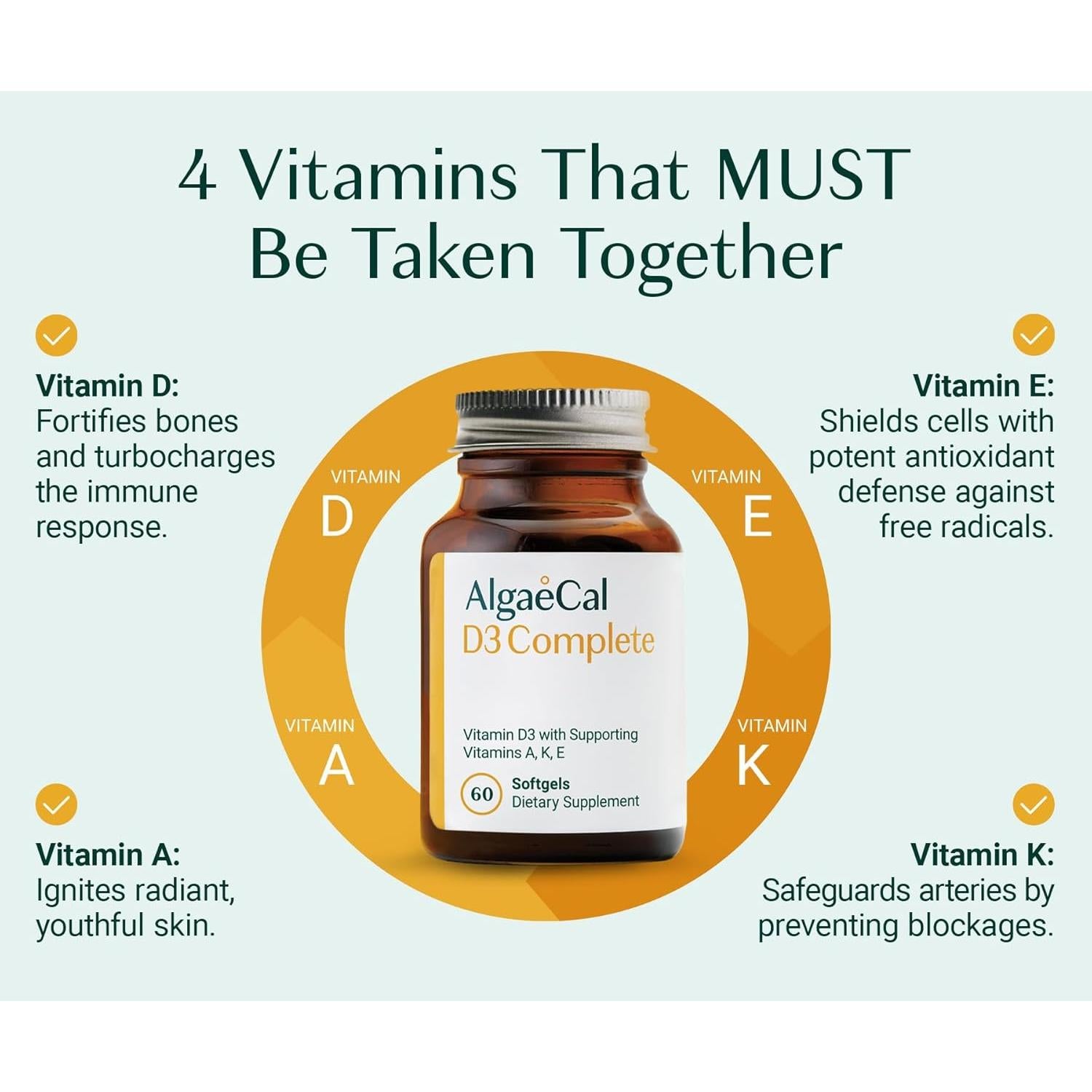 Suplemento de Vitaminas D3 K2 AlgaeCal 60 Cápsulas Blandas