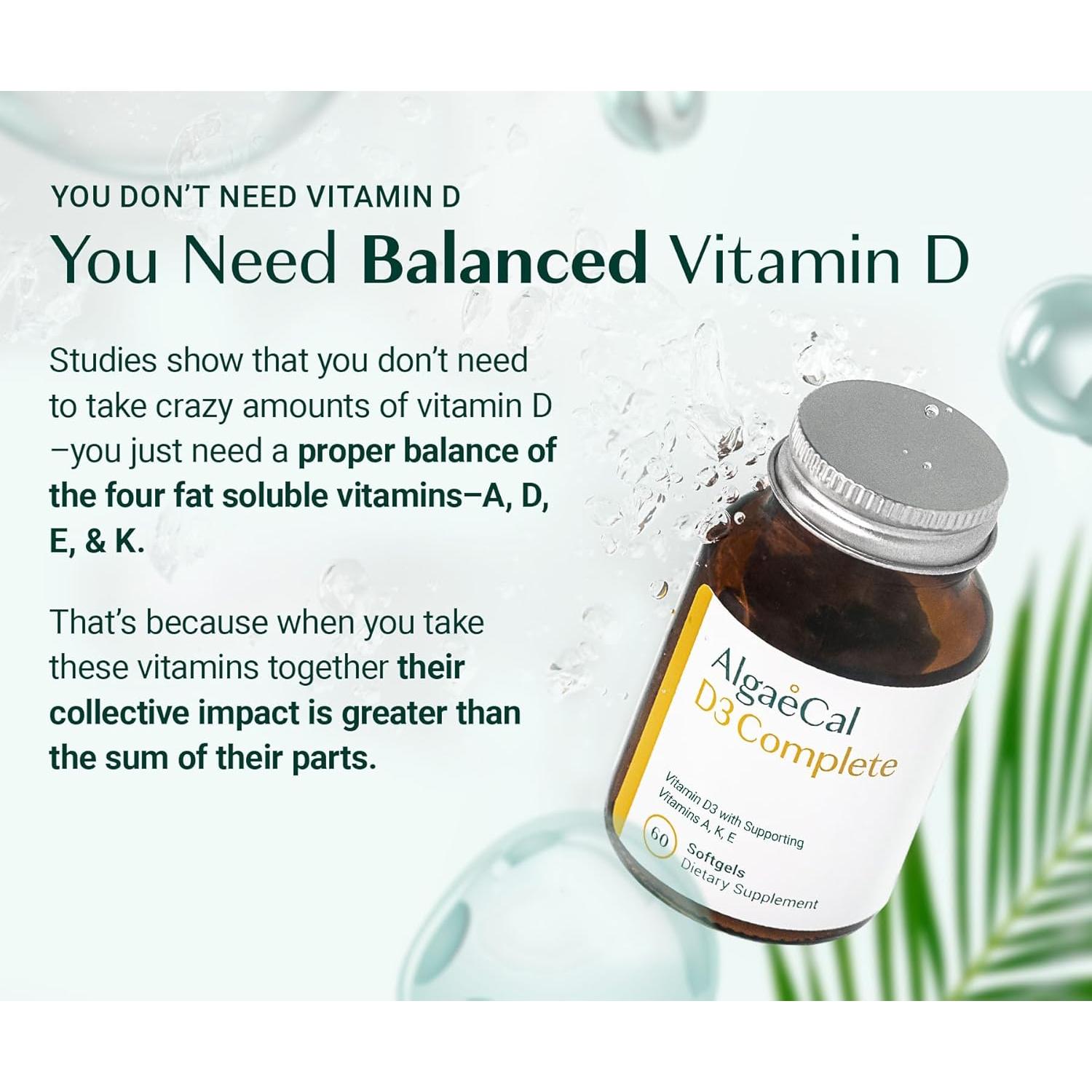 Suplemento de Vitaminas D3 K2 AlgaeCal 60 Cápsulas Blandas