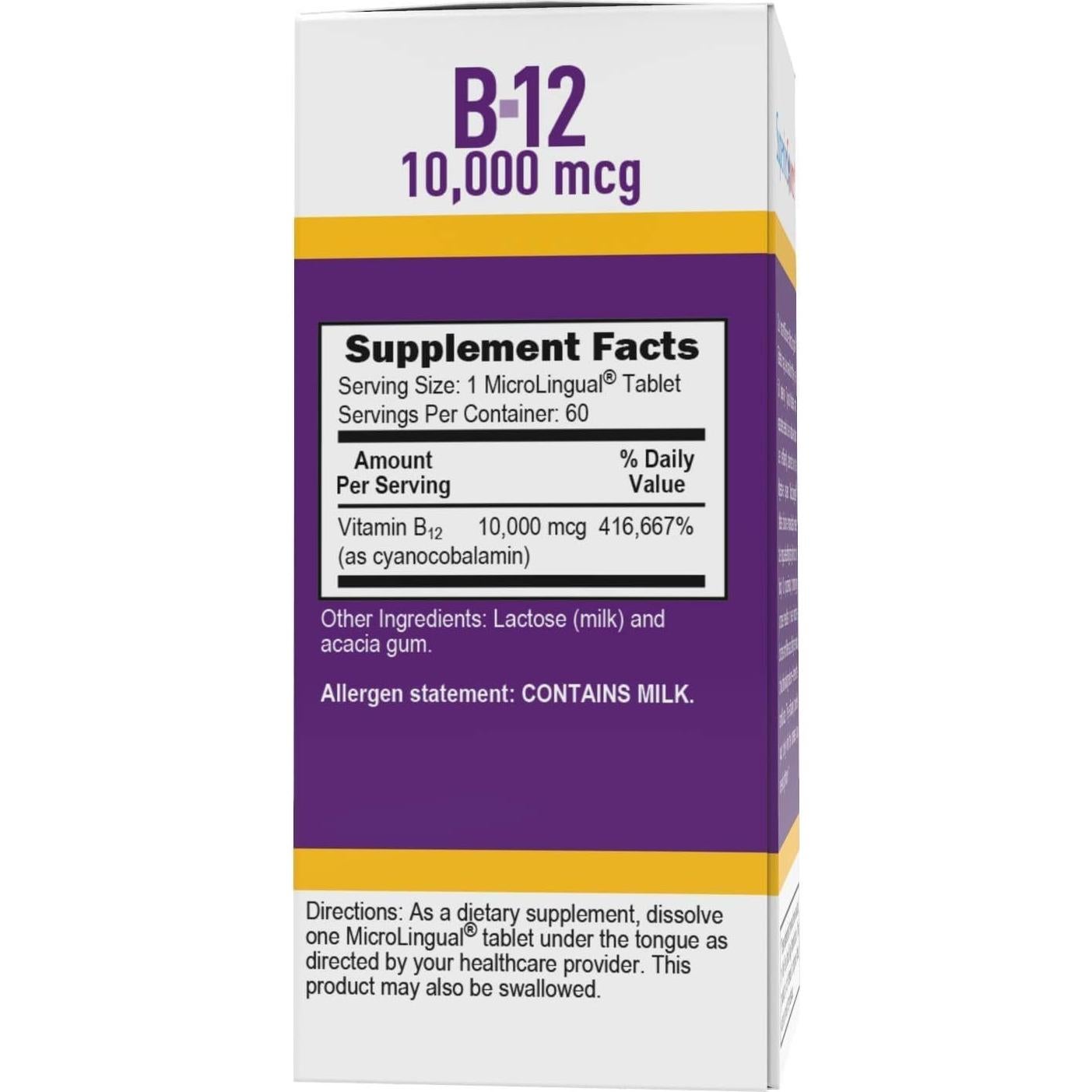 Vitamina B-12 Cianocobalamina Superior Source 10000 mcg 60 Tabletas