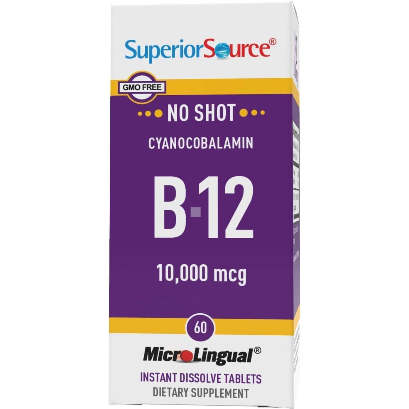 Vitamina B-12 Cianocobalamina Superior Source 10000 mcg 60 Tabletas
