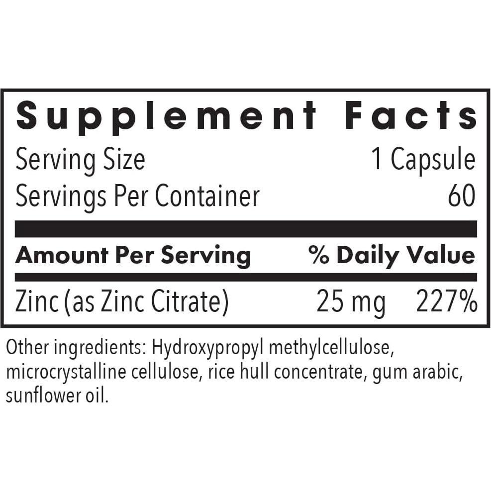 Citrato de Zinc Allergy Research Group 25mg - 60 Cápsulas