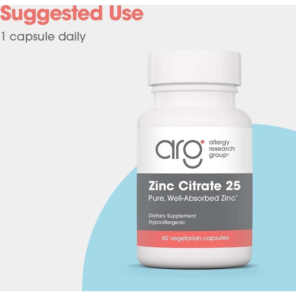 Citrato de Zinc Allergy Research Group 25mg - 60 Cápsulas